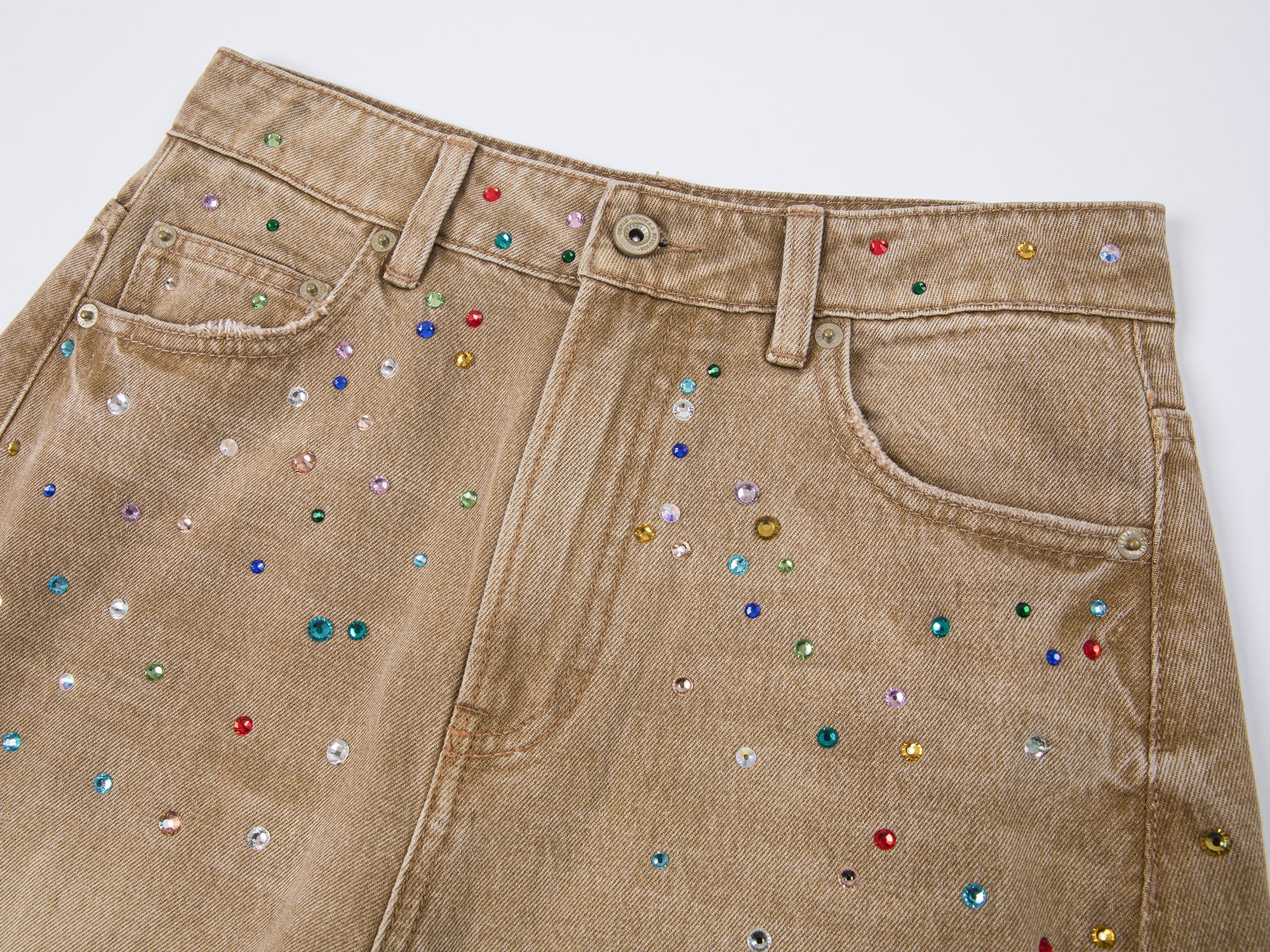 Rhinestone curved jeans