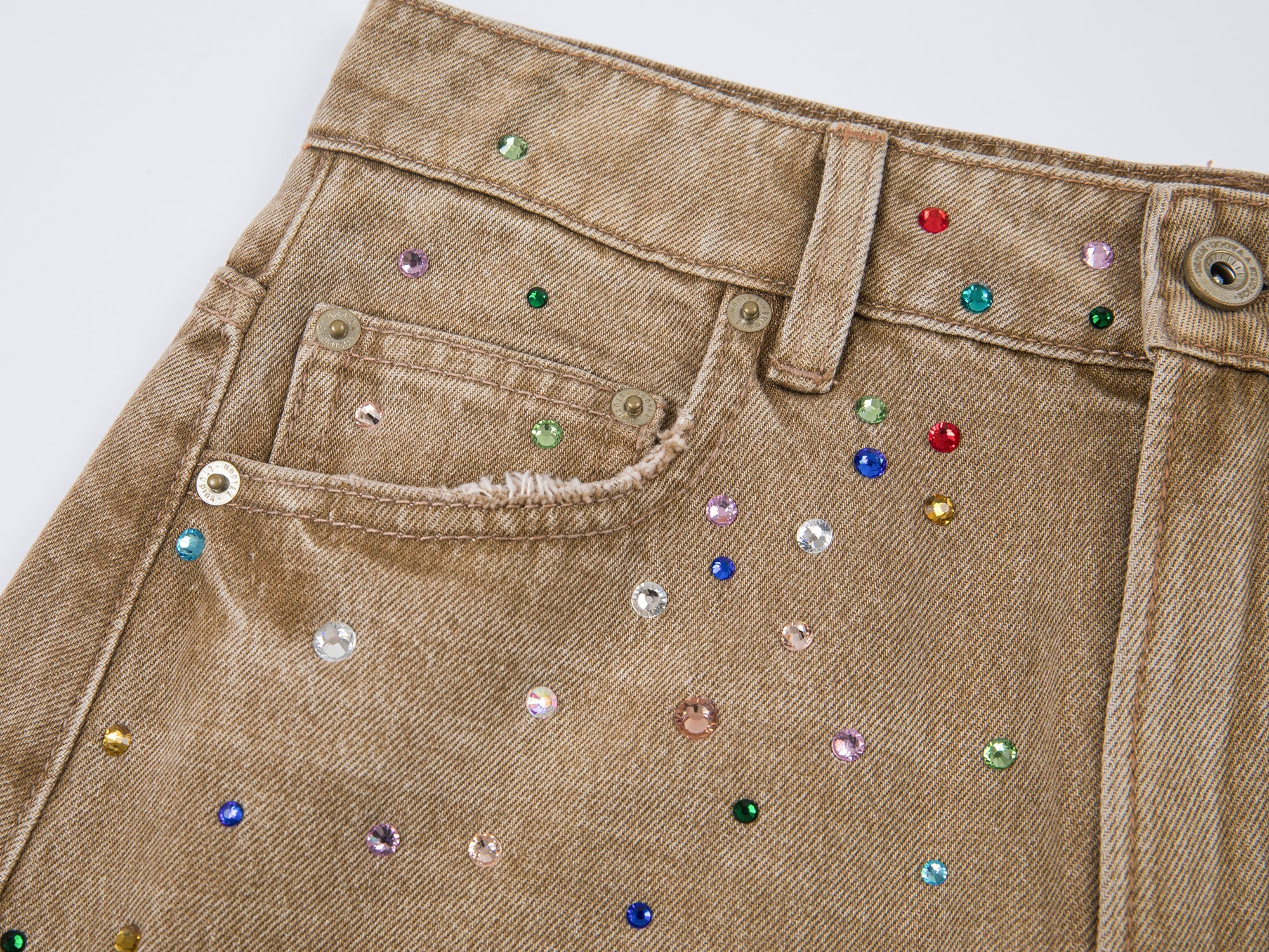 Rhinestone curved jeans