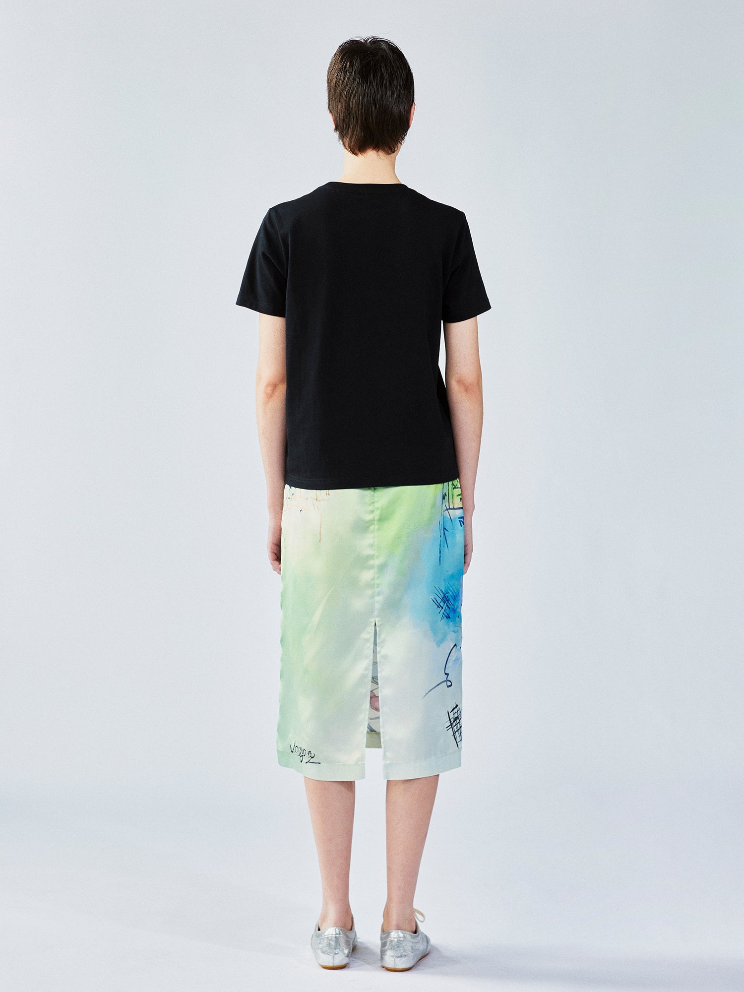 Hand-painted watercolor satin skirt