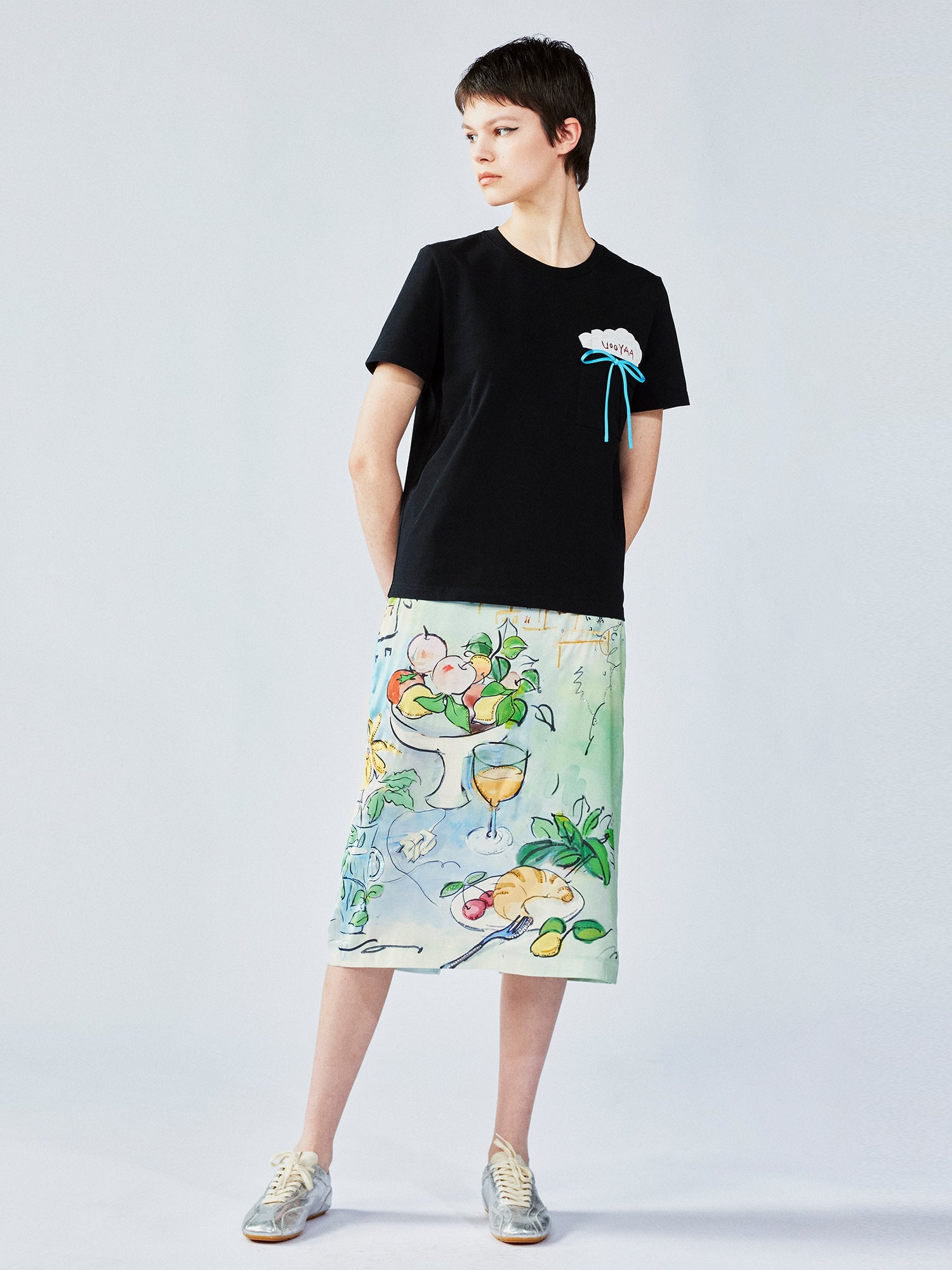 Hand-painted watercolor satin skirt