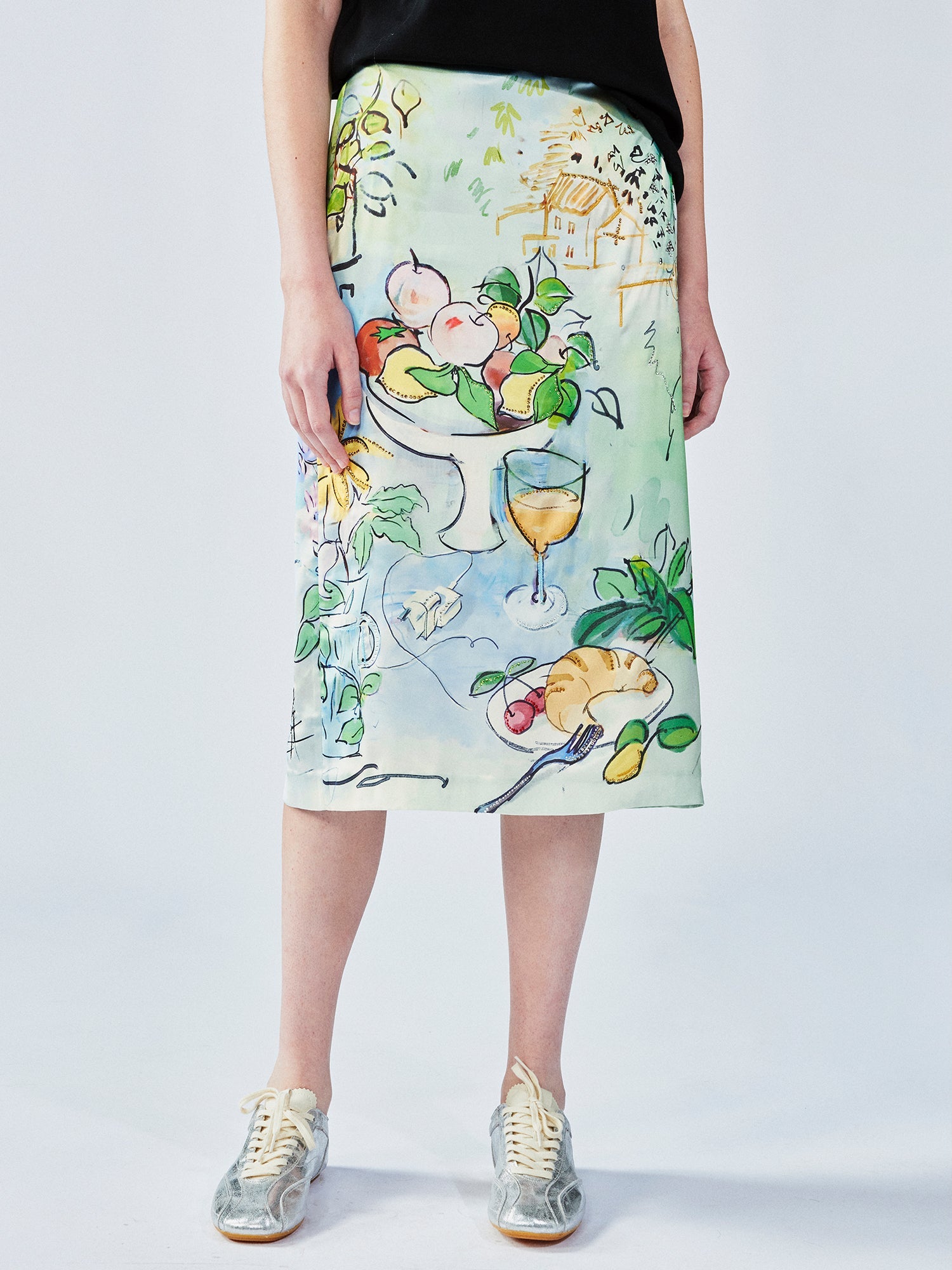 Hand-painted watercolor satin skirt