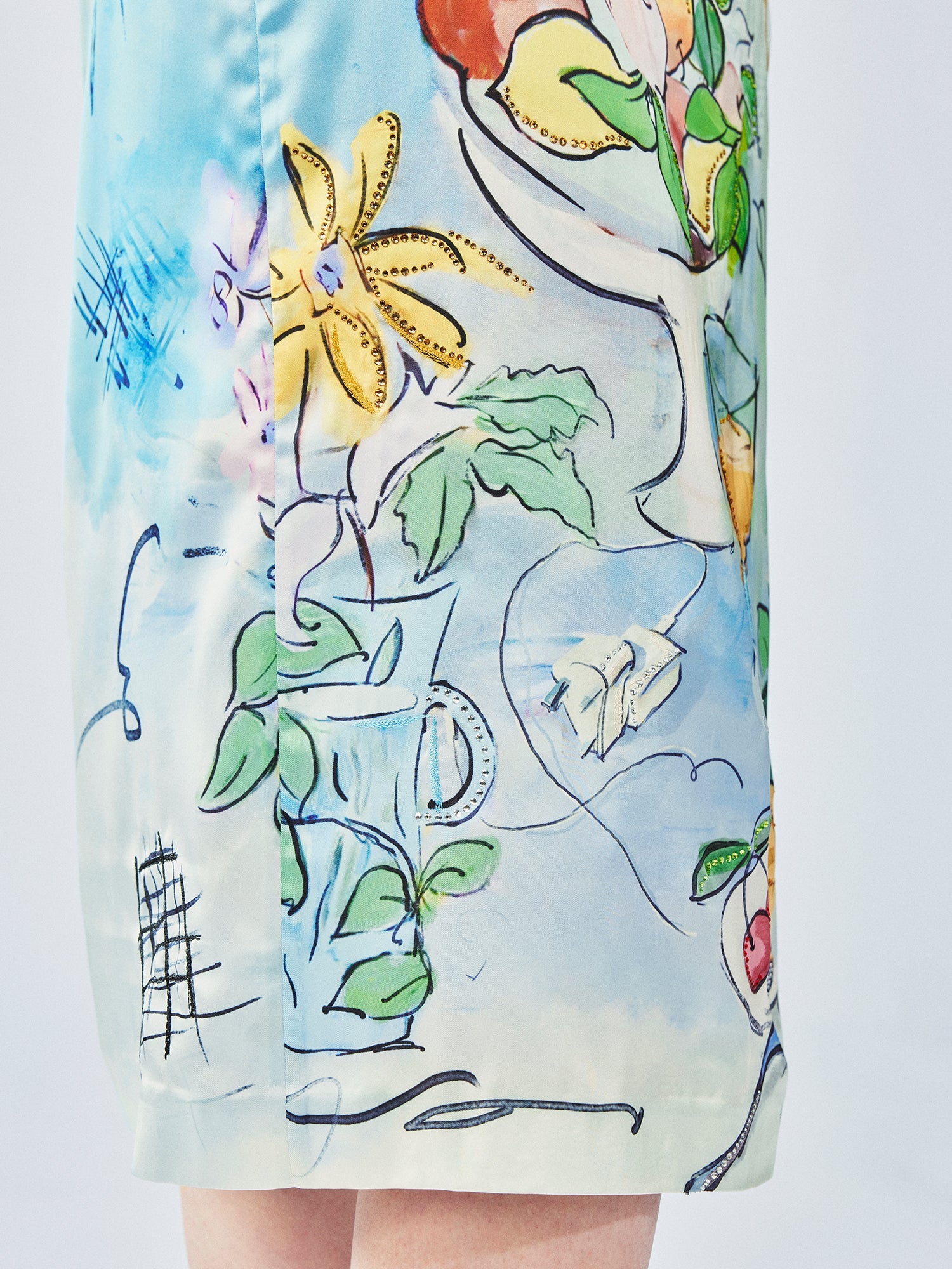 Hand-painted watercolor satin skirt