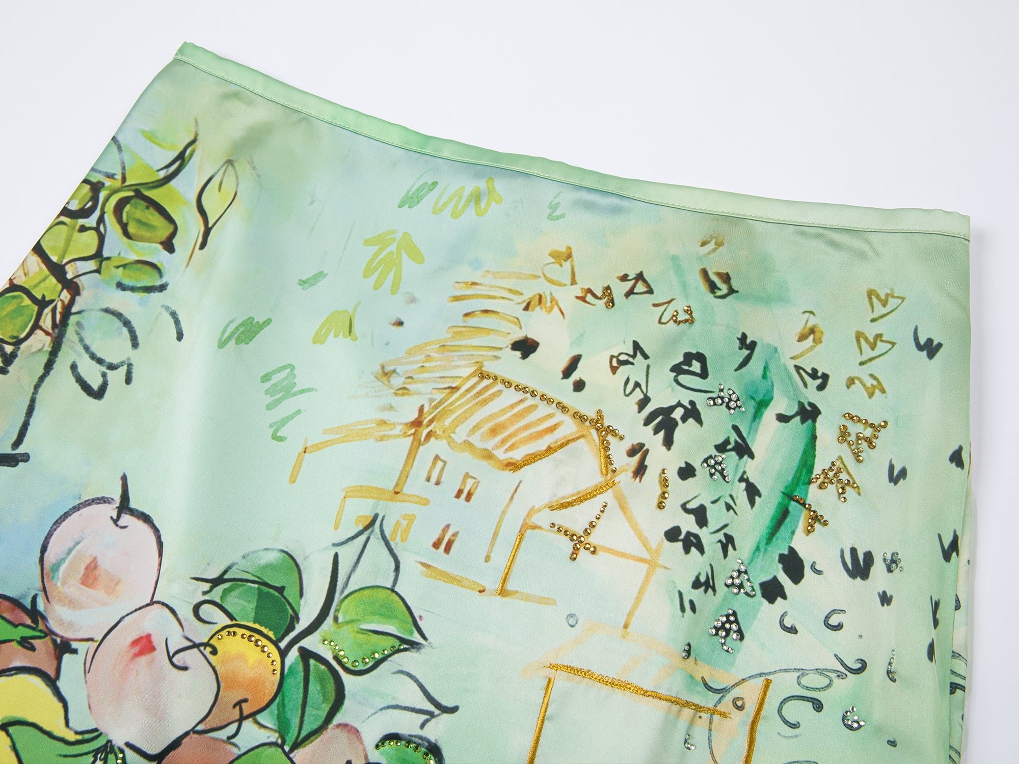 Hand-painted watercolor satin skirt