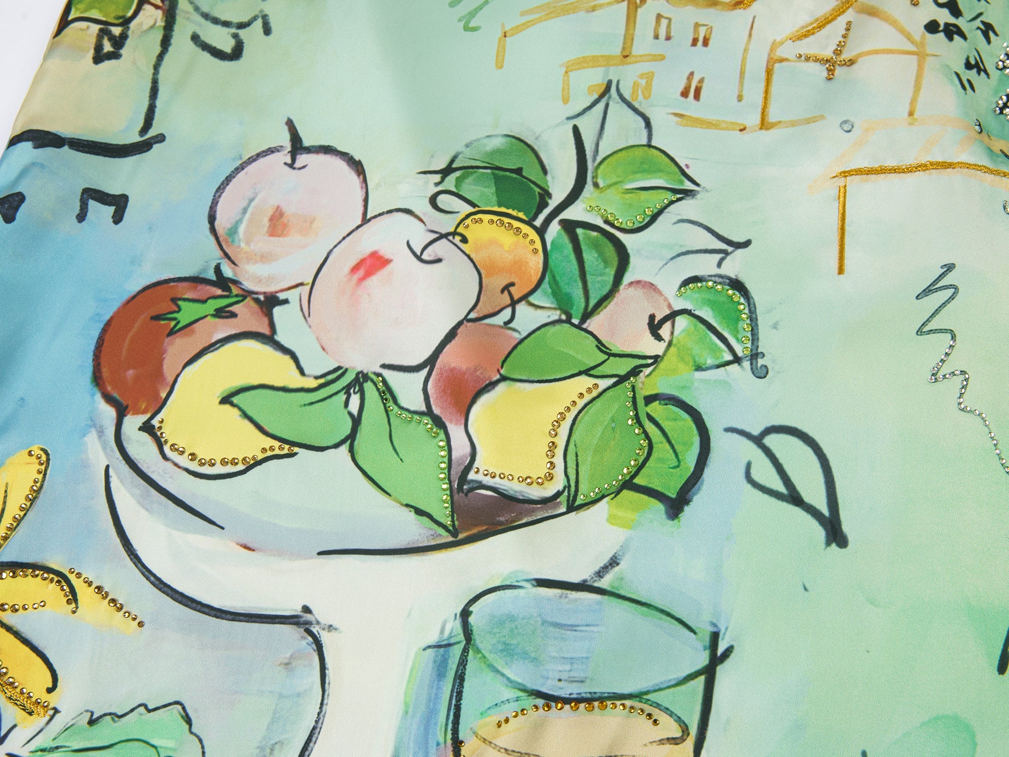 Hand-painted watercolor satin skirt