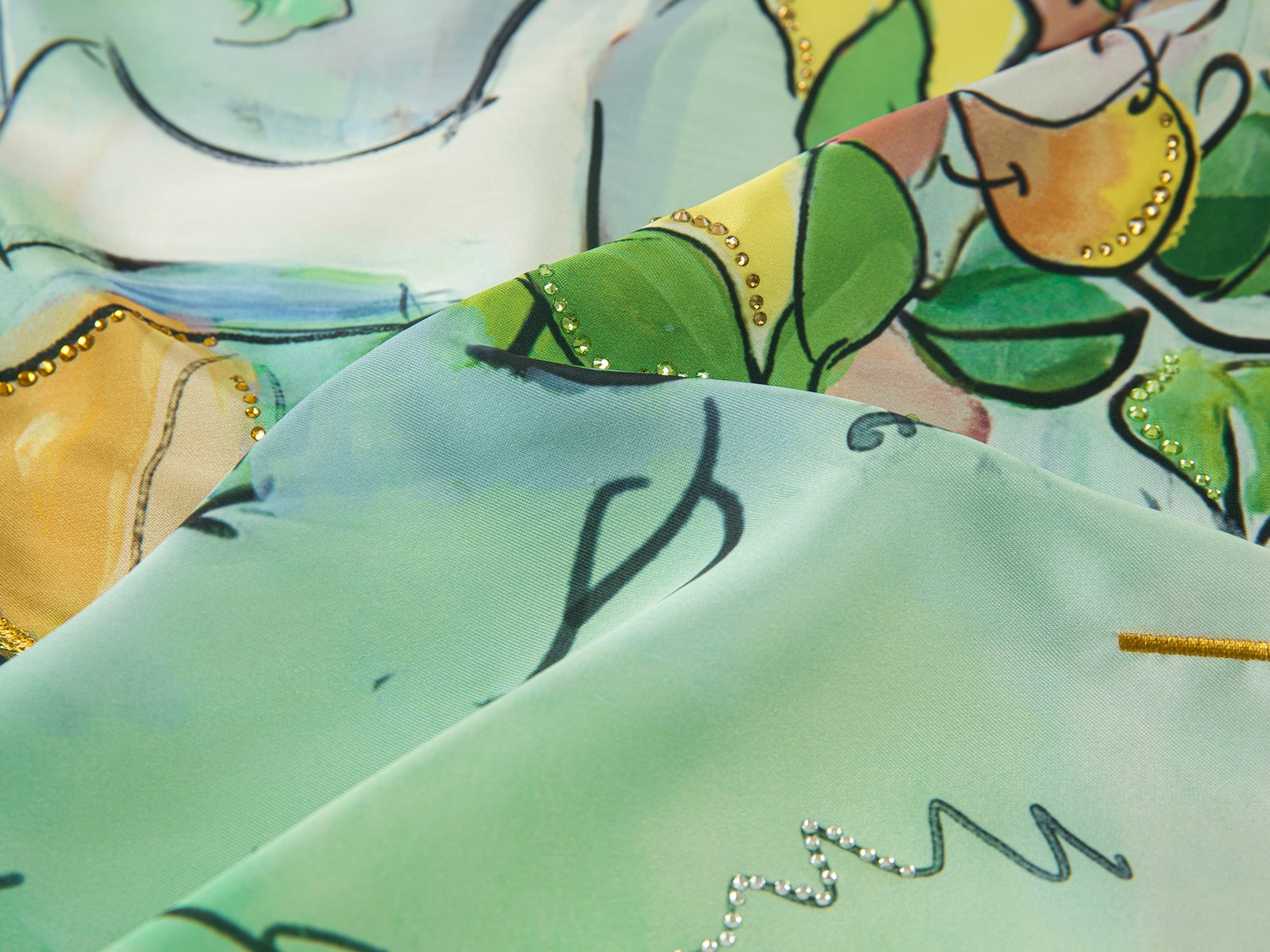 Hand-painted watercolor satin skirt