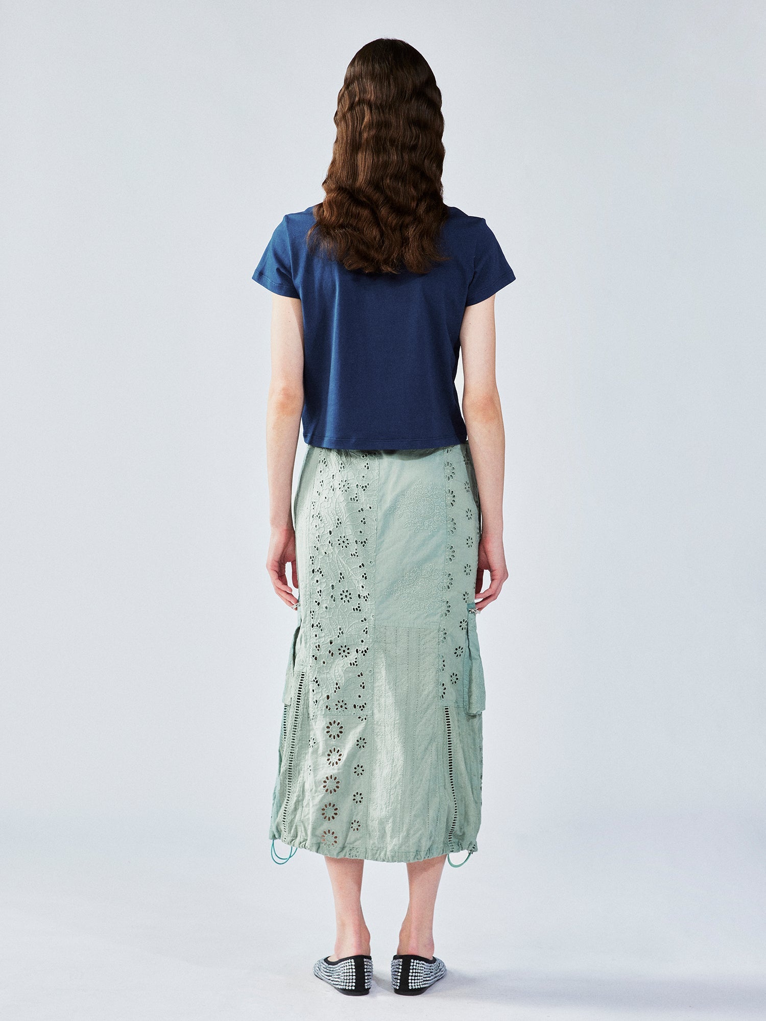 Openwork embroidery utility skirt