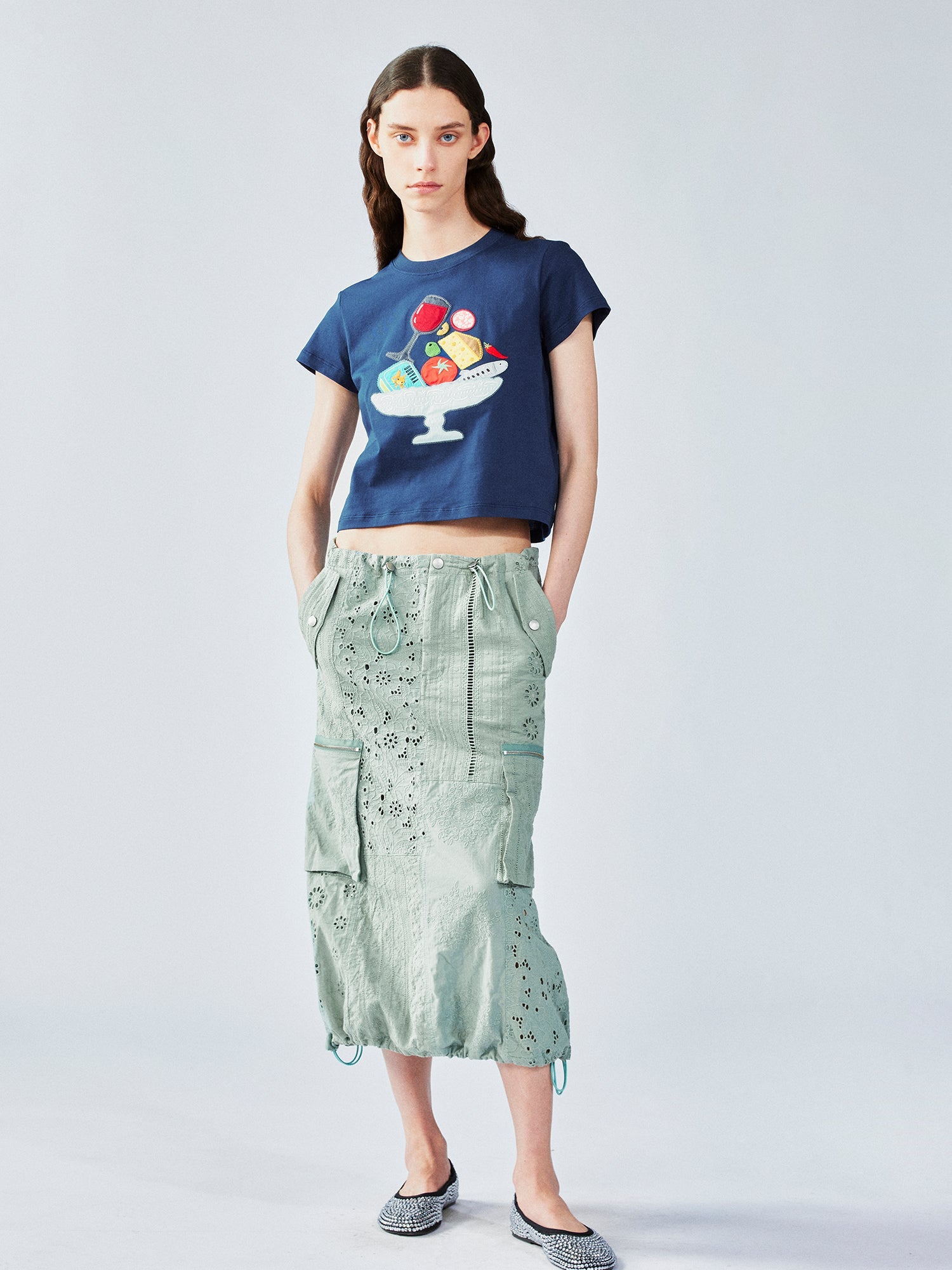Openwork embroidery utility skirt