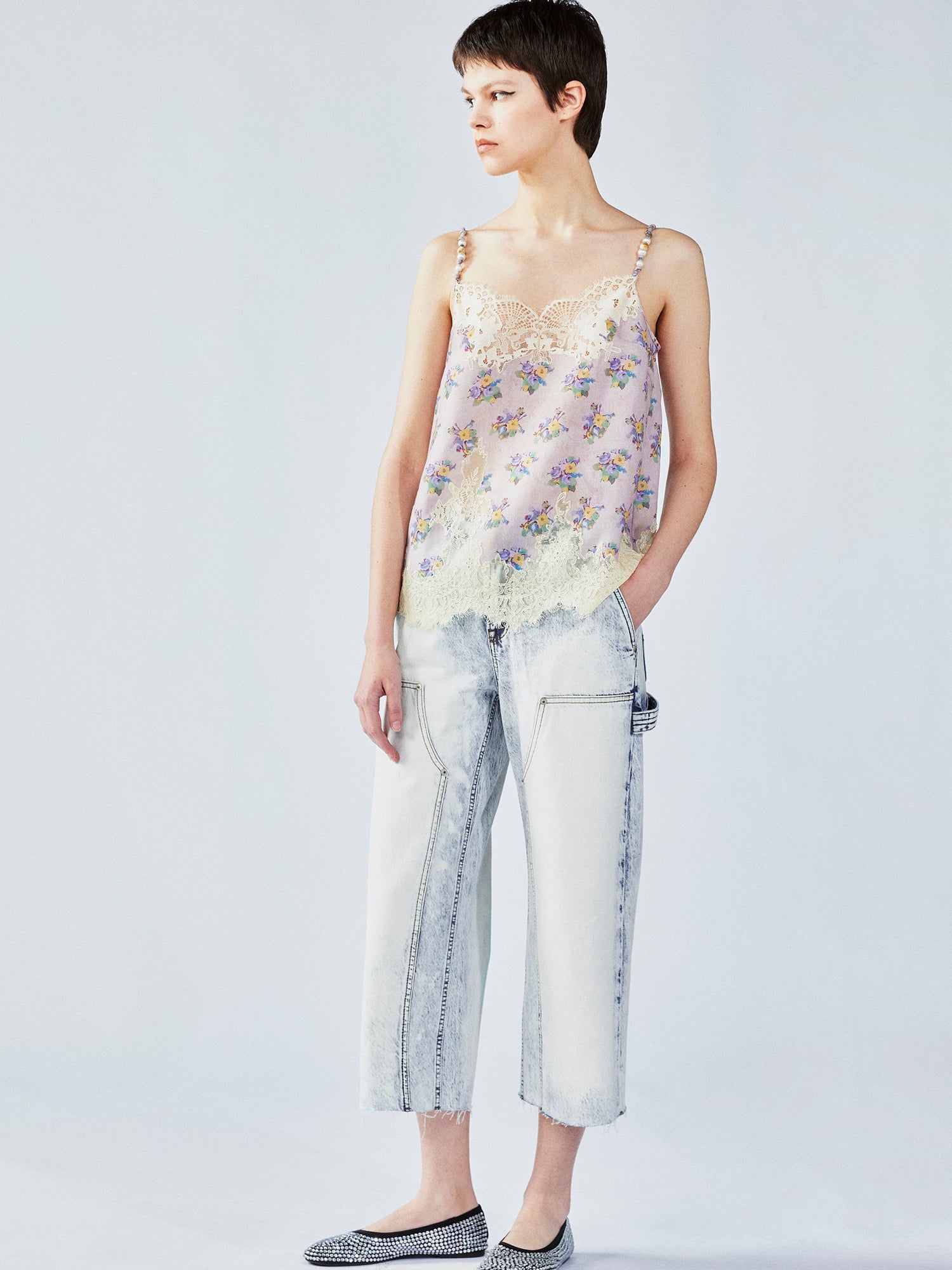 Vintage wallpaper-inspired floral lace cami