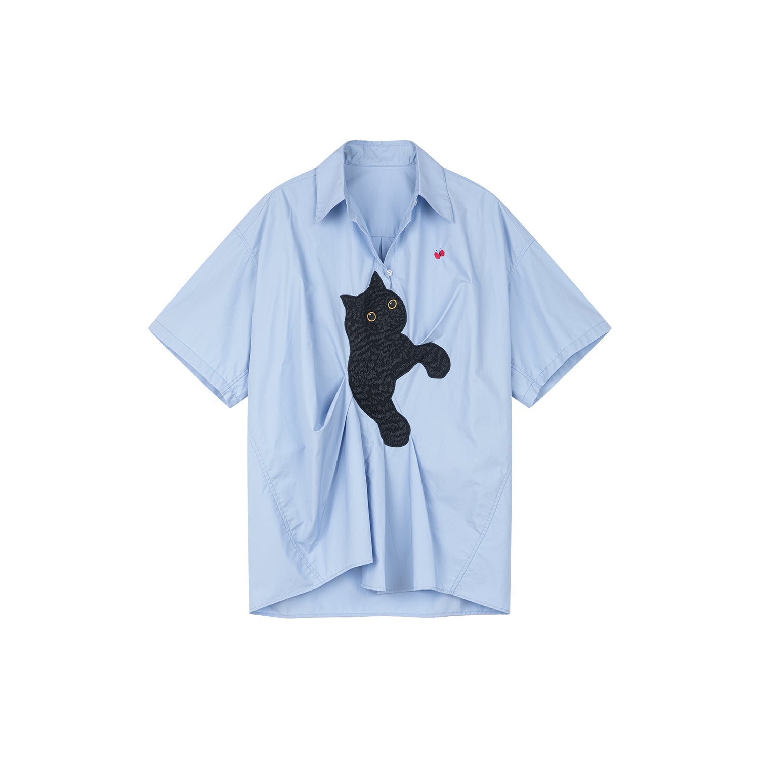 Cat-chasing-butterfly embroidery shirt