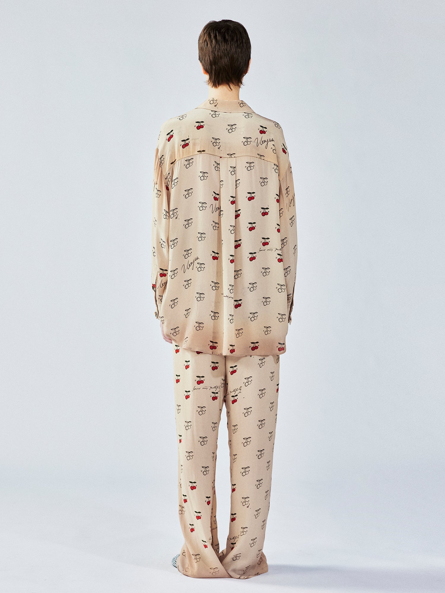 Hand-sketched dynamic cherry print shirt