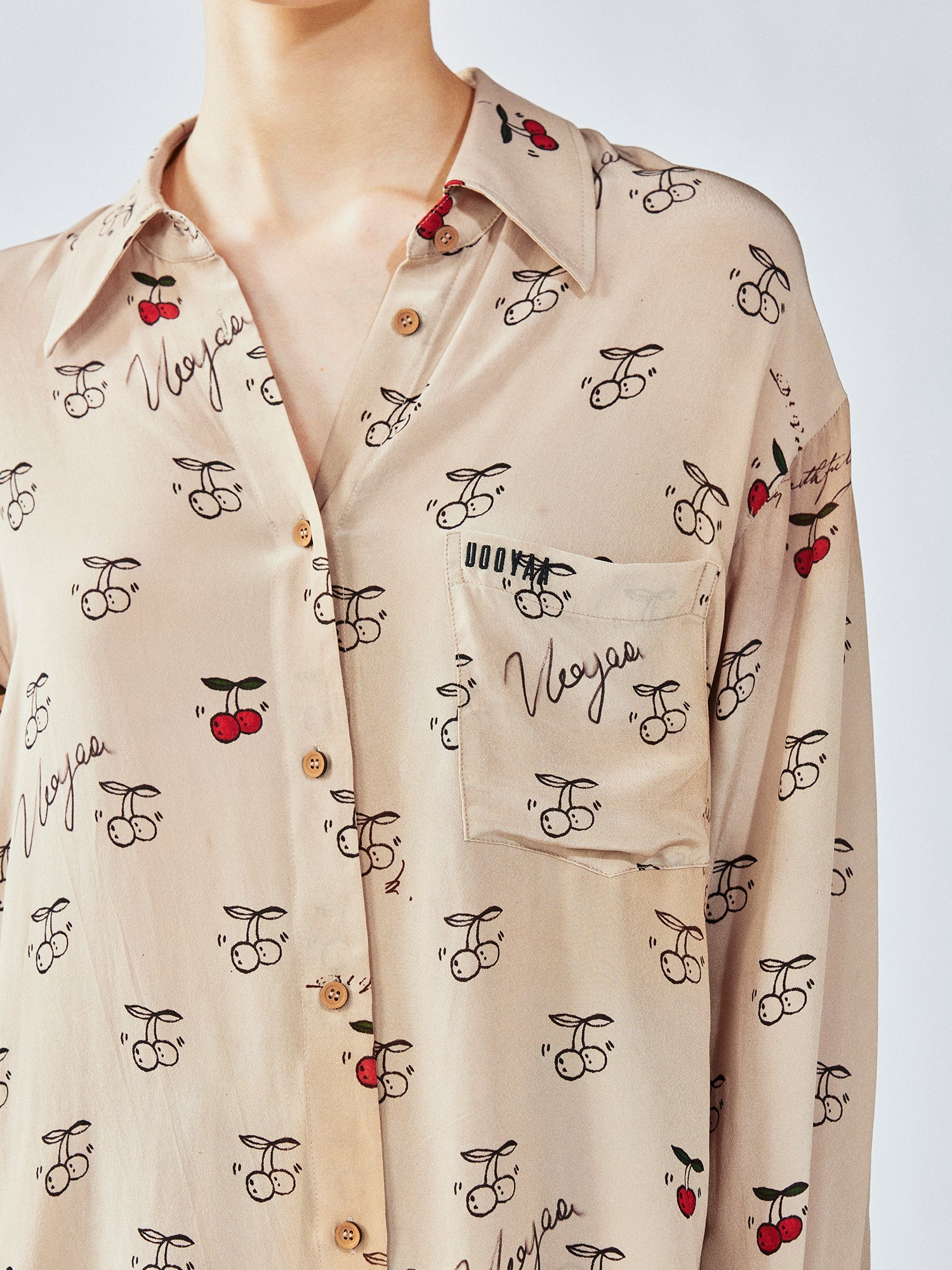 Hand-sketched dynamic cherry print shirt