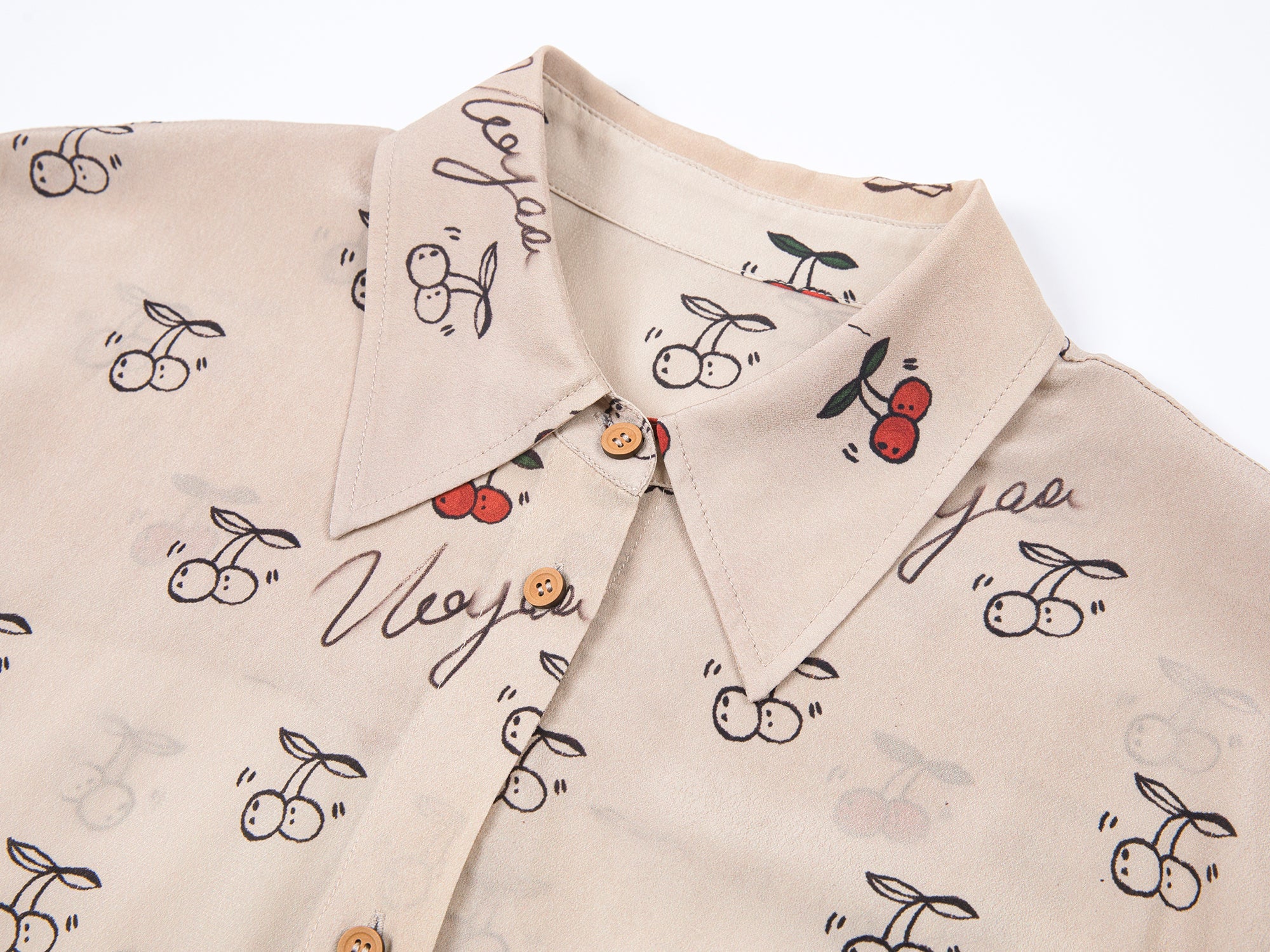 Hand-sketched dynamic cherry print shirt
