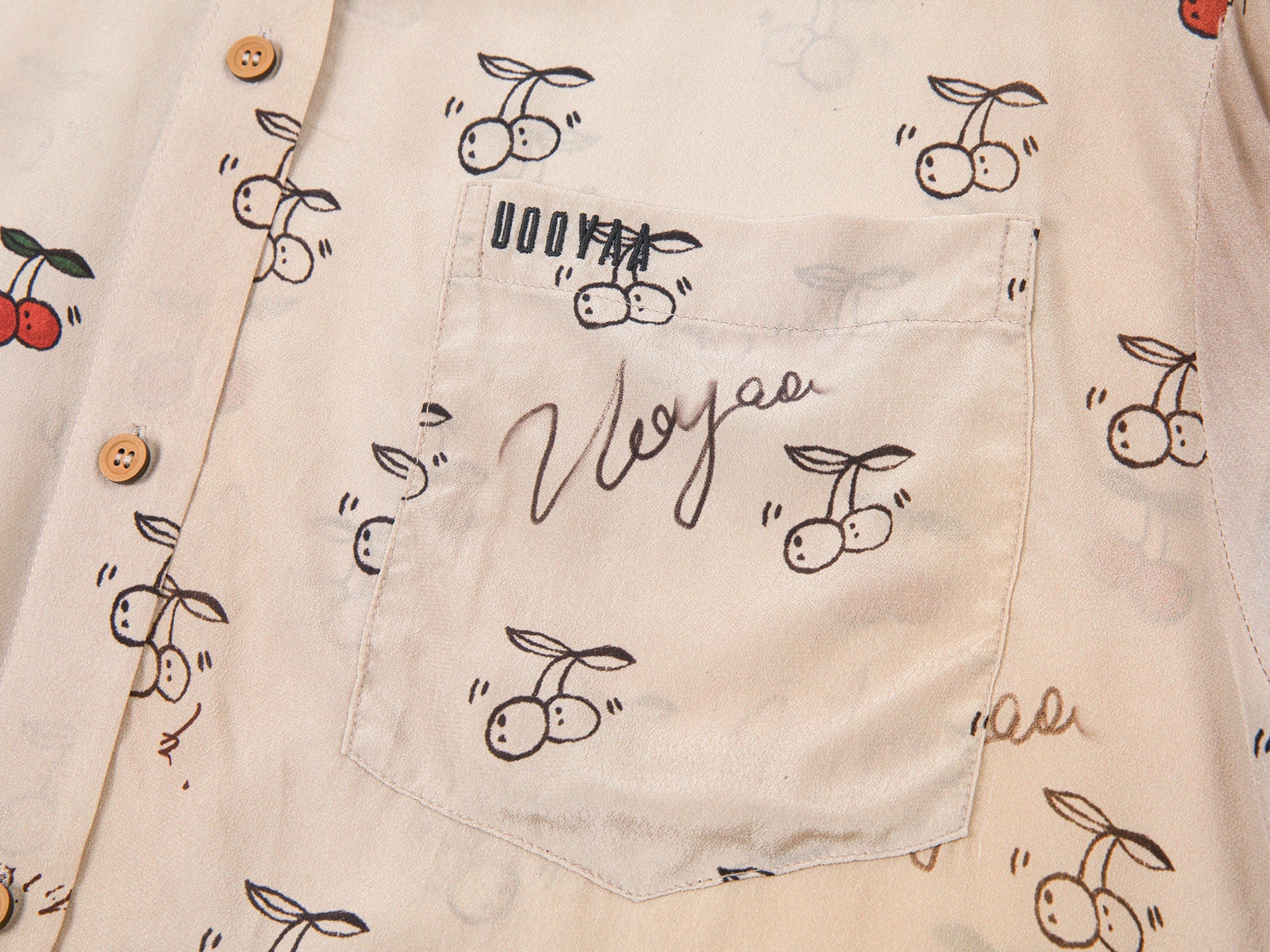 Hand-sketched dynamic cherry print shirt
