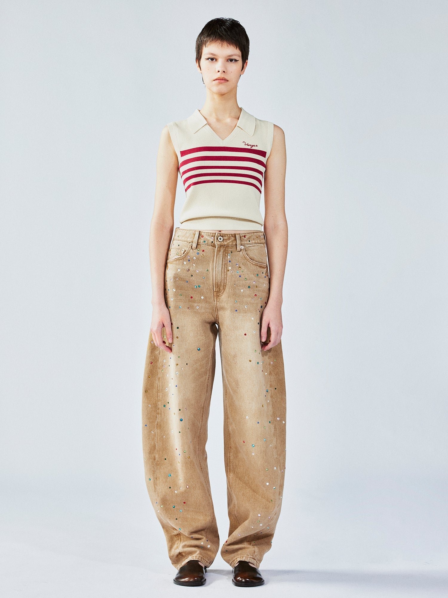 Retro striped POLO knit vest