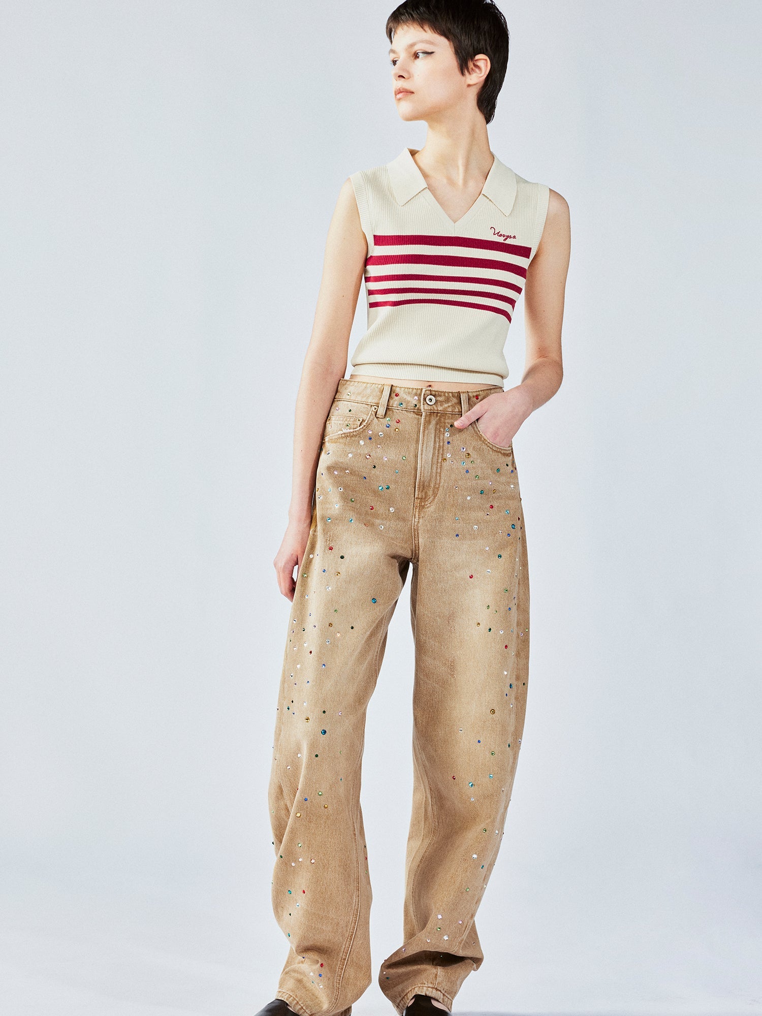 Retro striped POLO knit vest