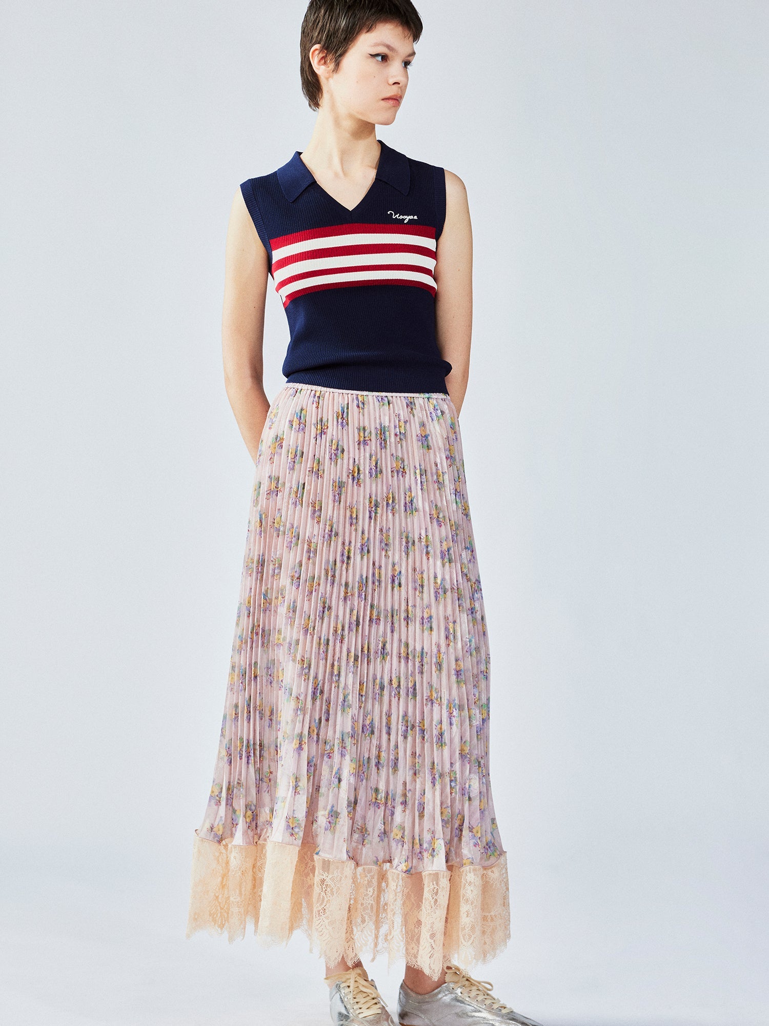 Retro striped POLO knit vest