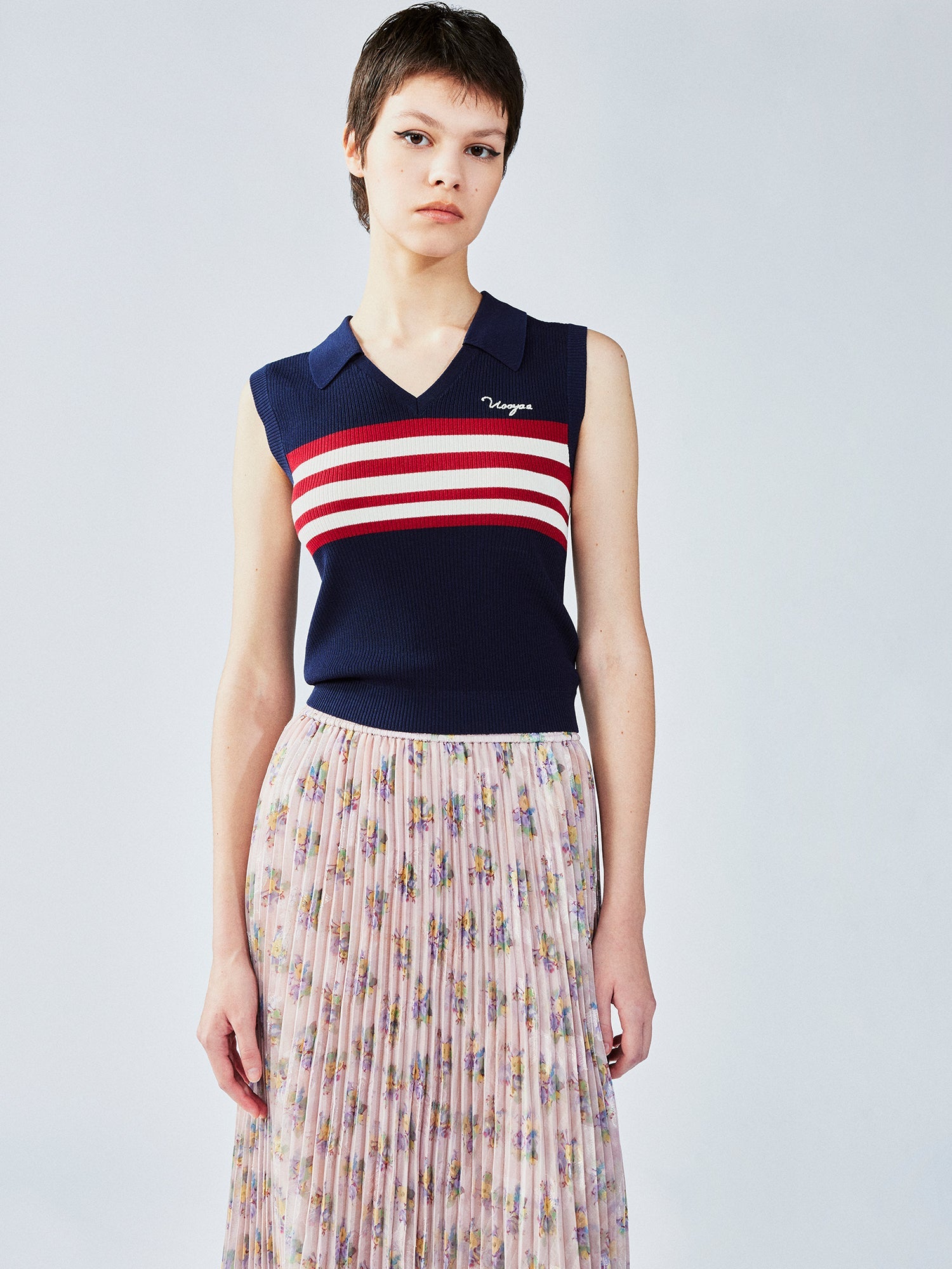 Retro striped POLO knit vest