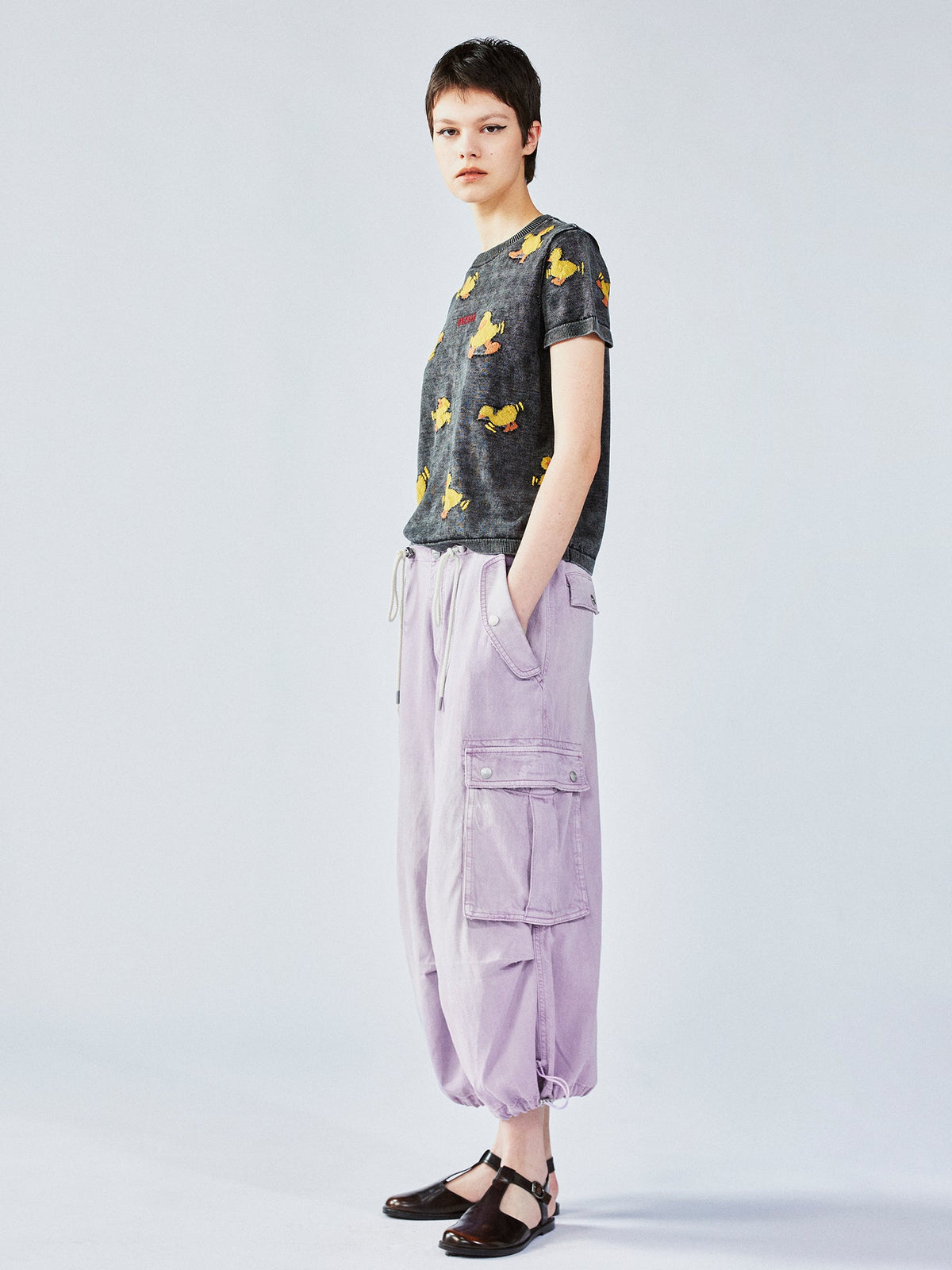 「内向的な性格」ダックジャカードニットTシャツ