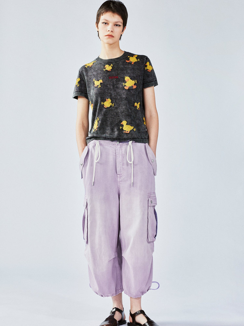 「内向的な性格」ダックジャカードニットTシャツ
