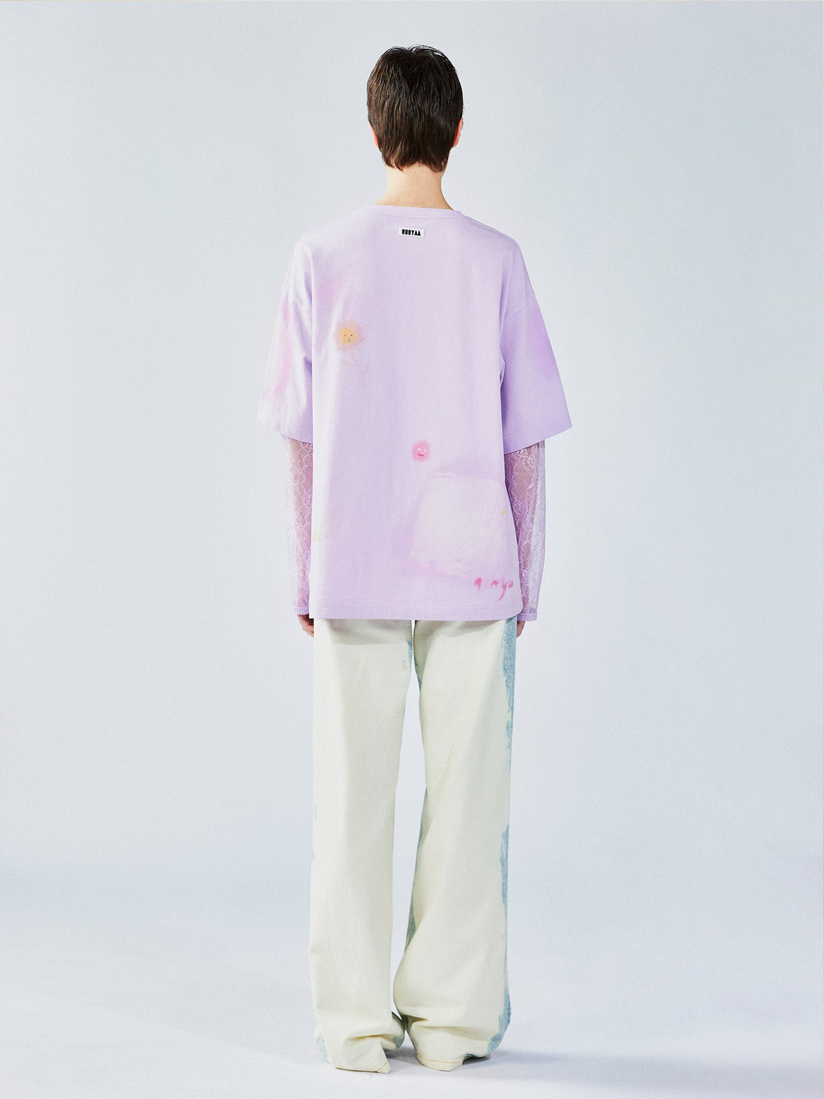 手描きダックレースのレイヤードTシャツ