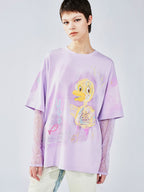 手描きダックレースのレイヤードTシャツ