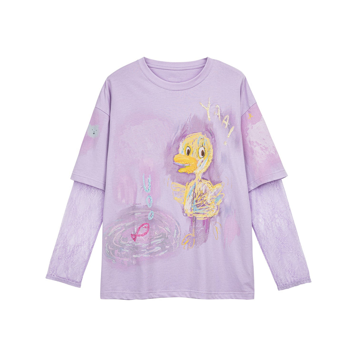 手描きダックレースのレイヤードTシャツ