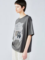 猫の窓風景アップリケTシャツ