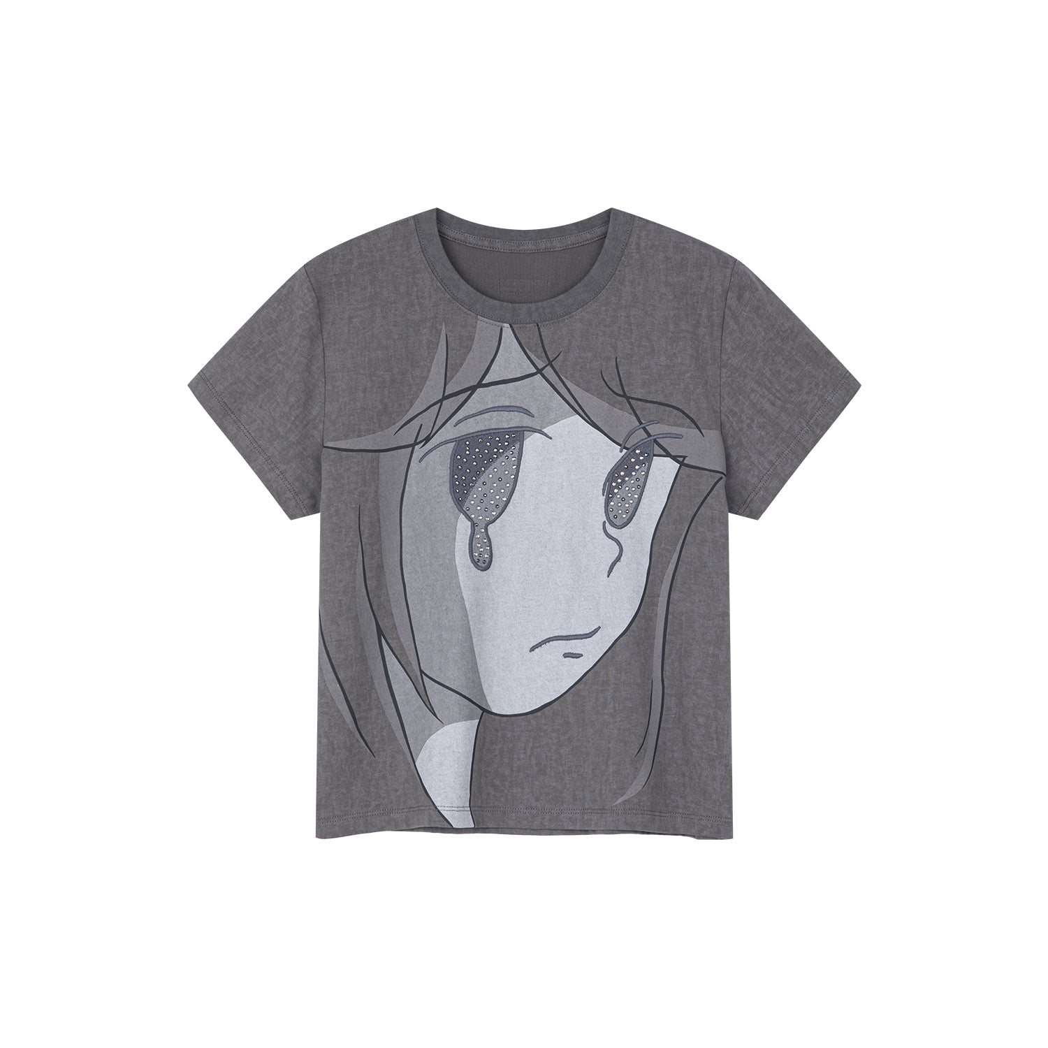 Moody girl print rhinestone T-shirt