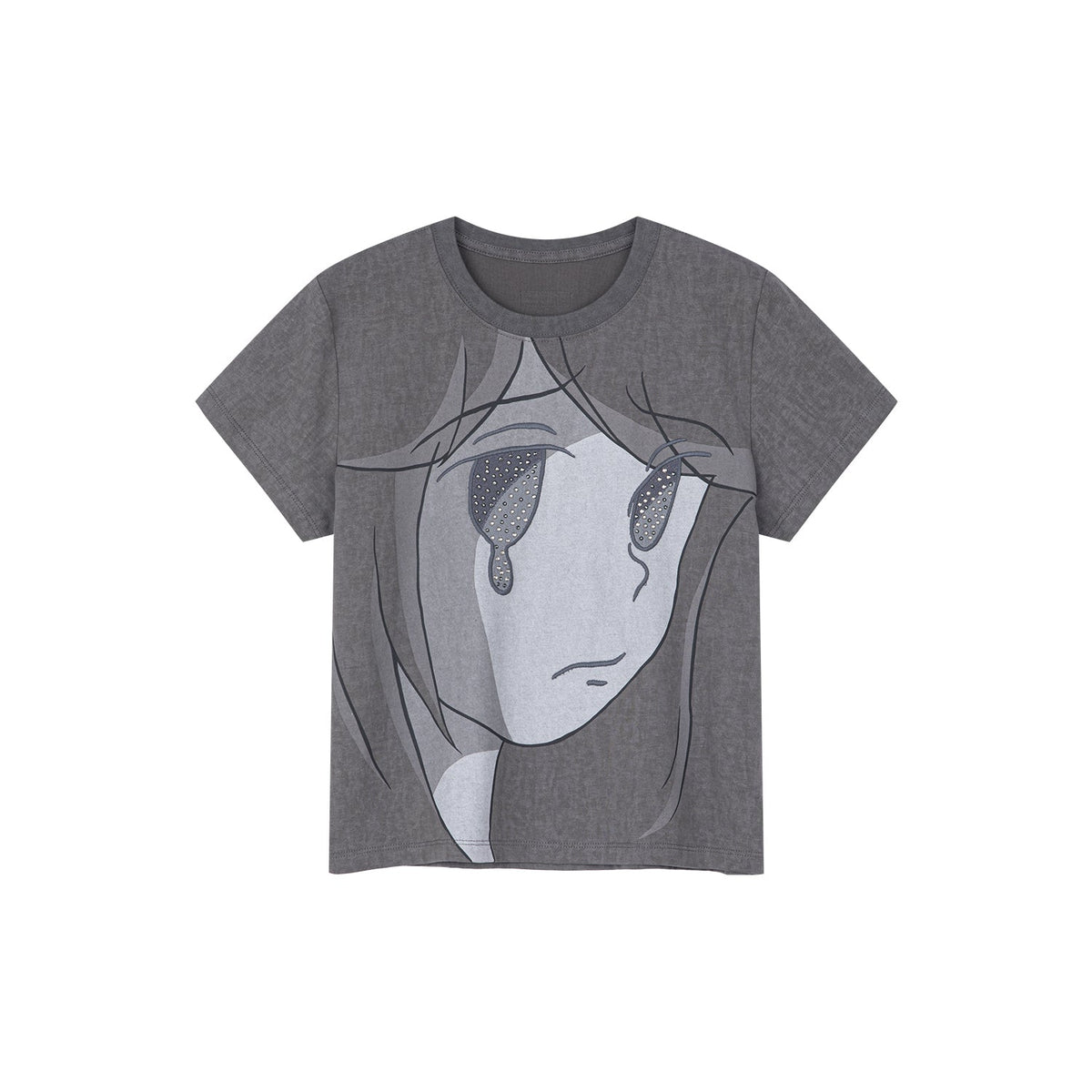 ムーディーガールプリントラインストーンTシャツ