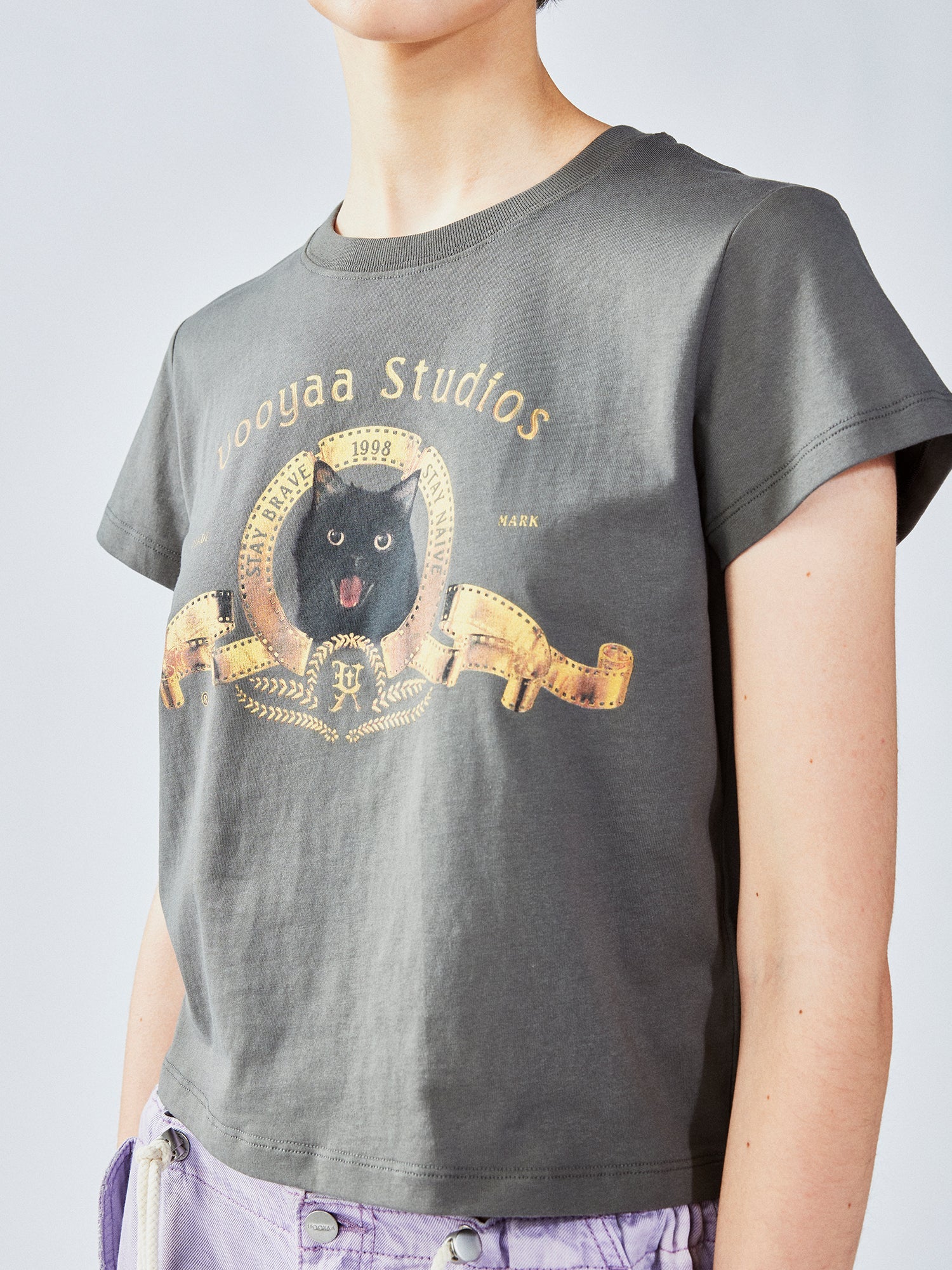 Retro metallic movie cat T-shirt