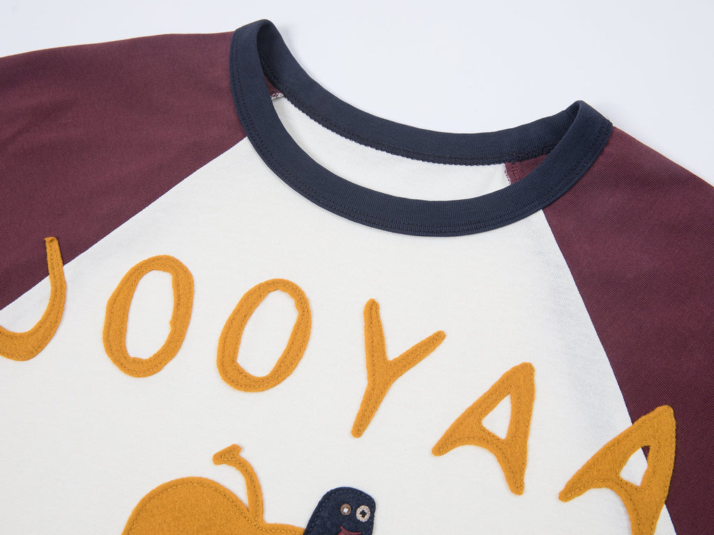 アップルワームのフェルトアップリケラグランTシャツ