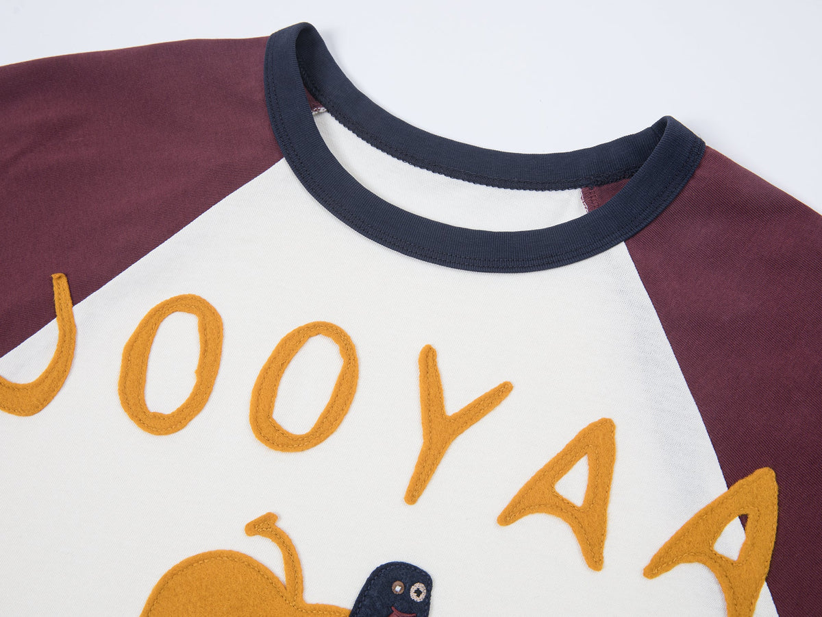 アップルワームのフェルトアップリケラグランTシャツ
