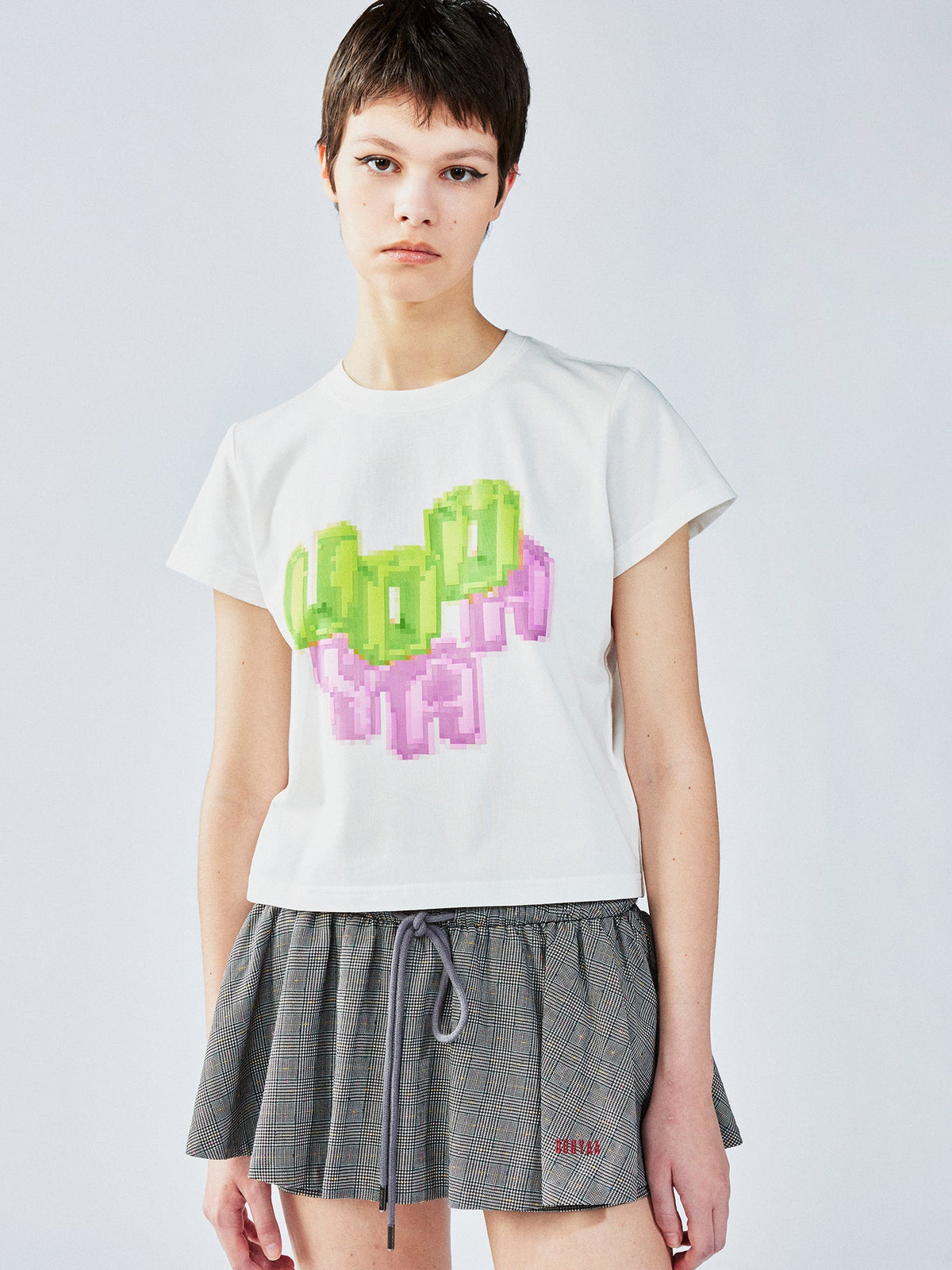 3DピクセルロゴプリントTシャツ