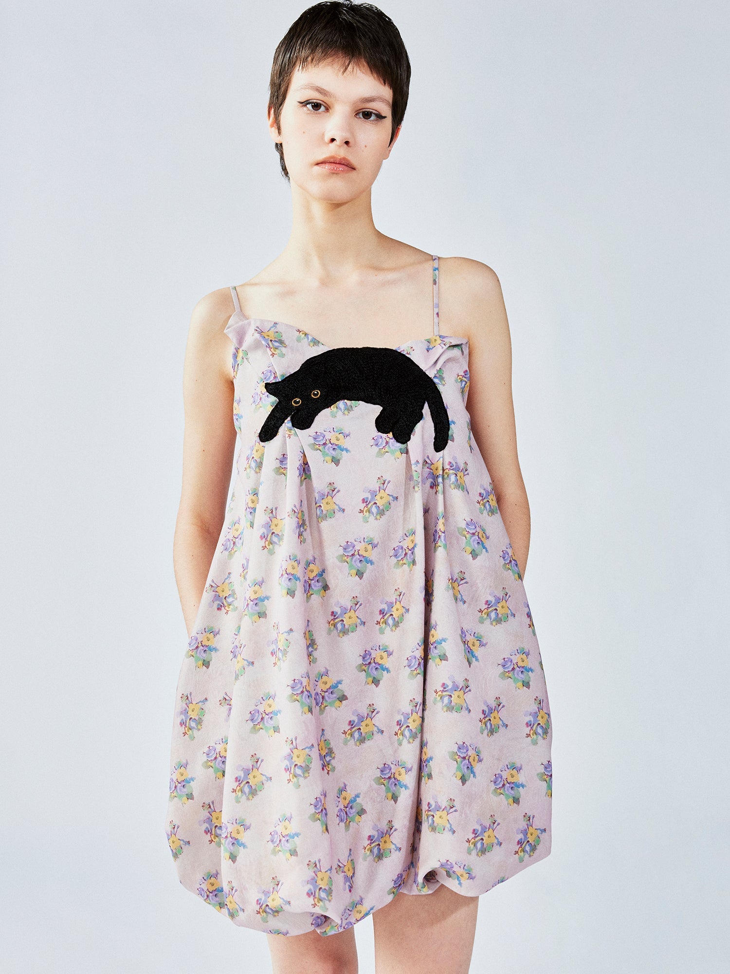 Cat scratch bedspread embroidery bubble slip dress