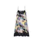 Lace slip dress with cat illustration