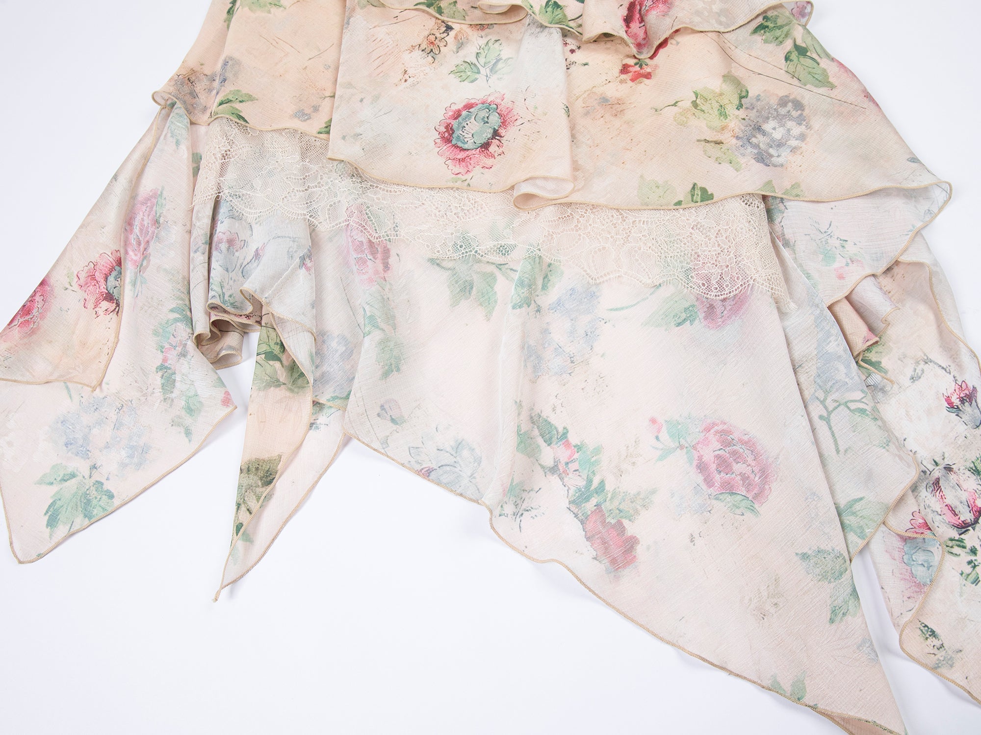 Vintage wallpaper-inspired floral asymmetric ruffle slip dress