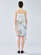 Satin & lace window scene print slip dress
