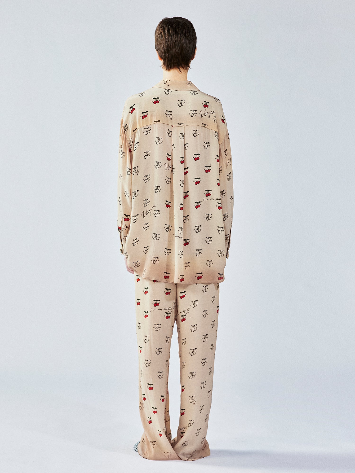 Hand-sketched dynamic cherry print pajama pants