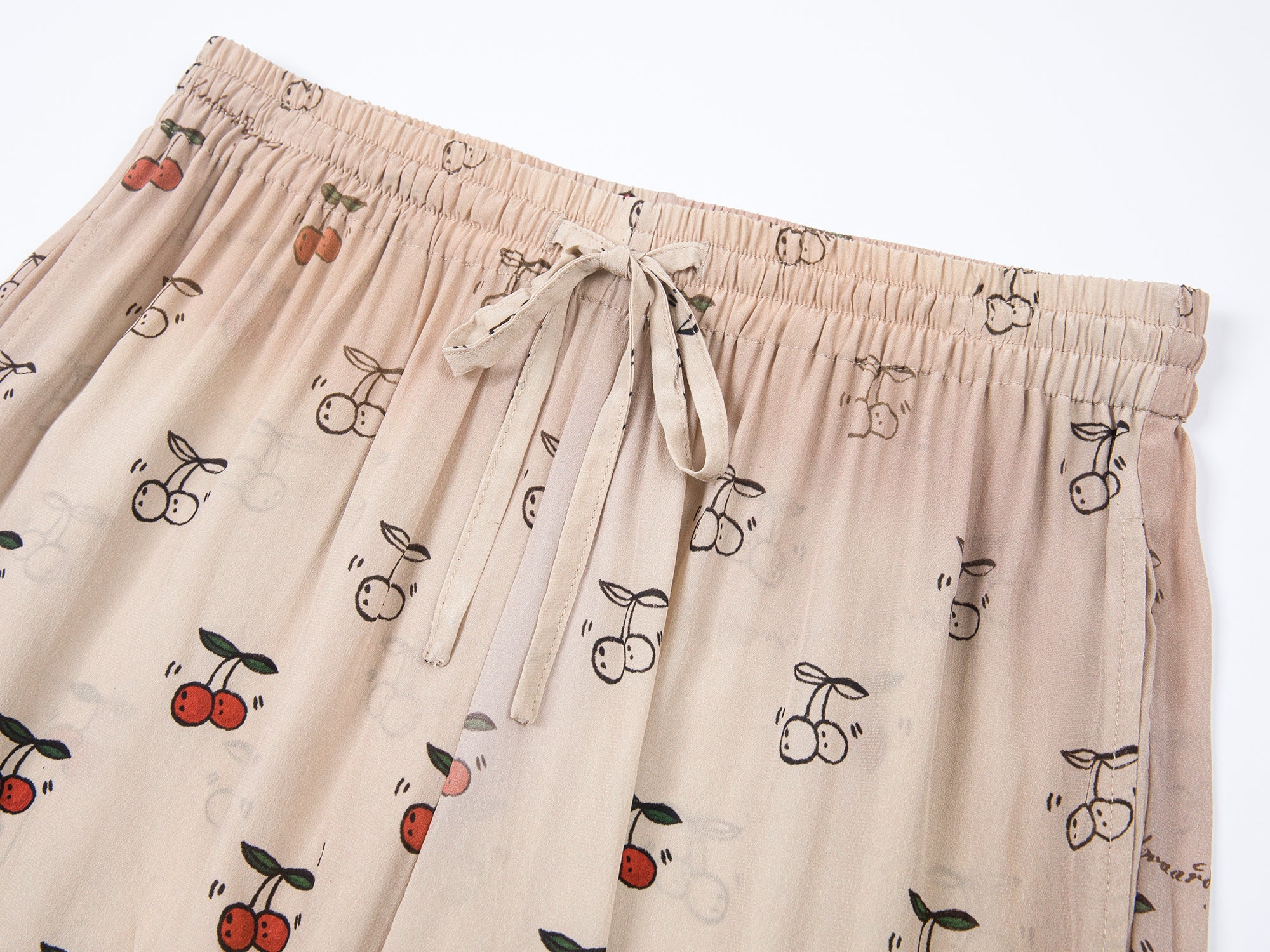 Hand-sketched dynamic cherry print pajama pants