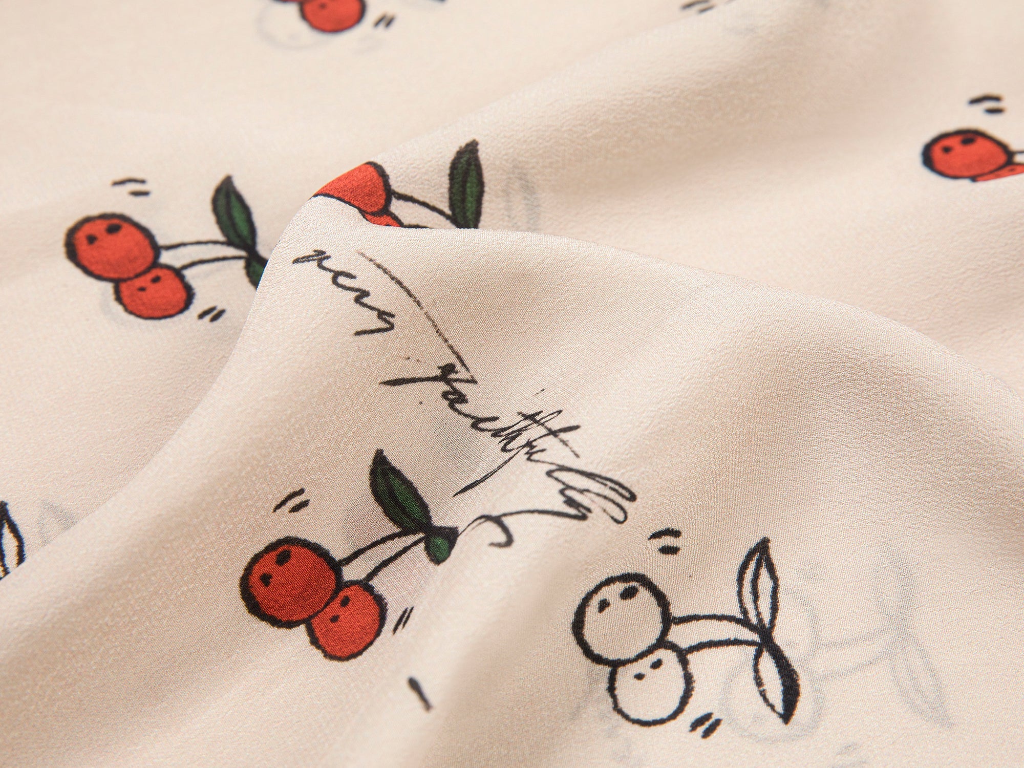 Hand-sketched dynamic cherry print pajama pants