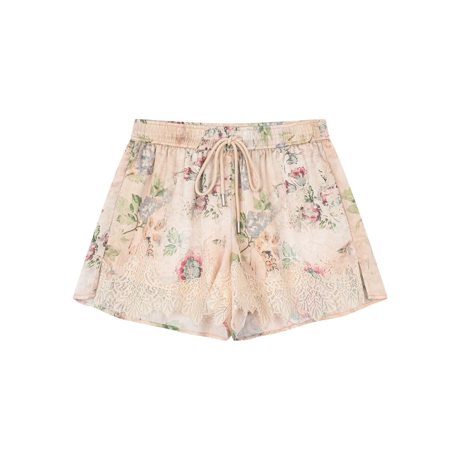Vintage wallpaper-inspired floral lace shorts