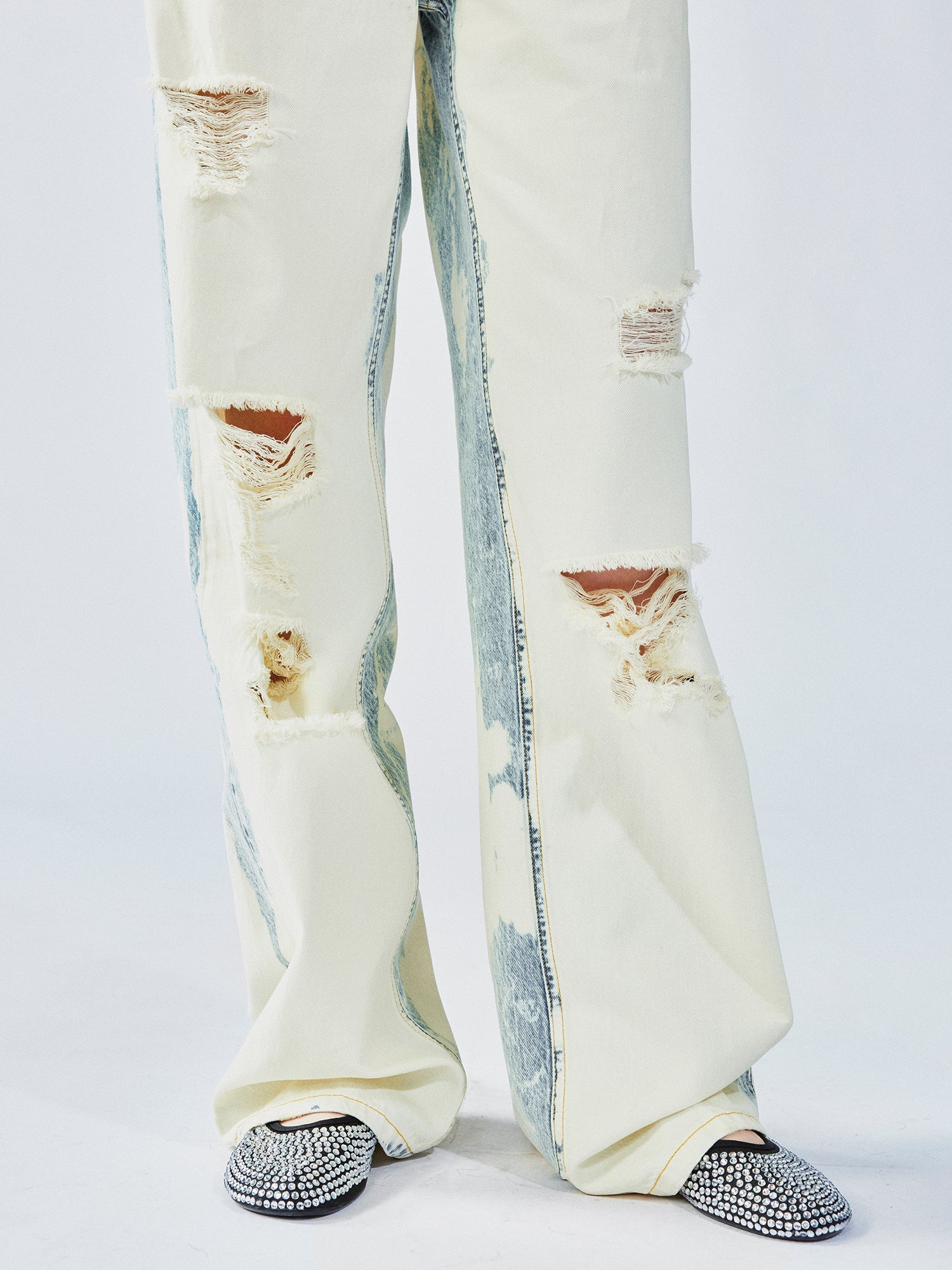 Faded wash distressed straight jeans