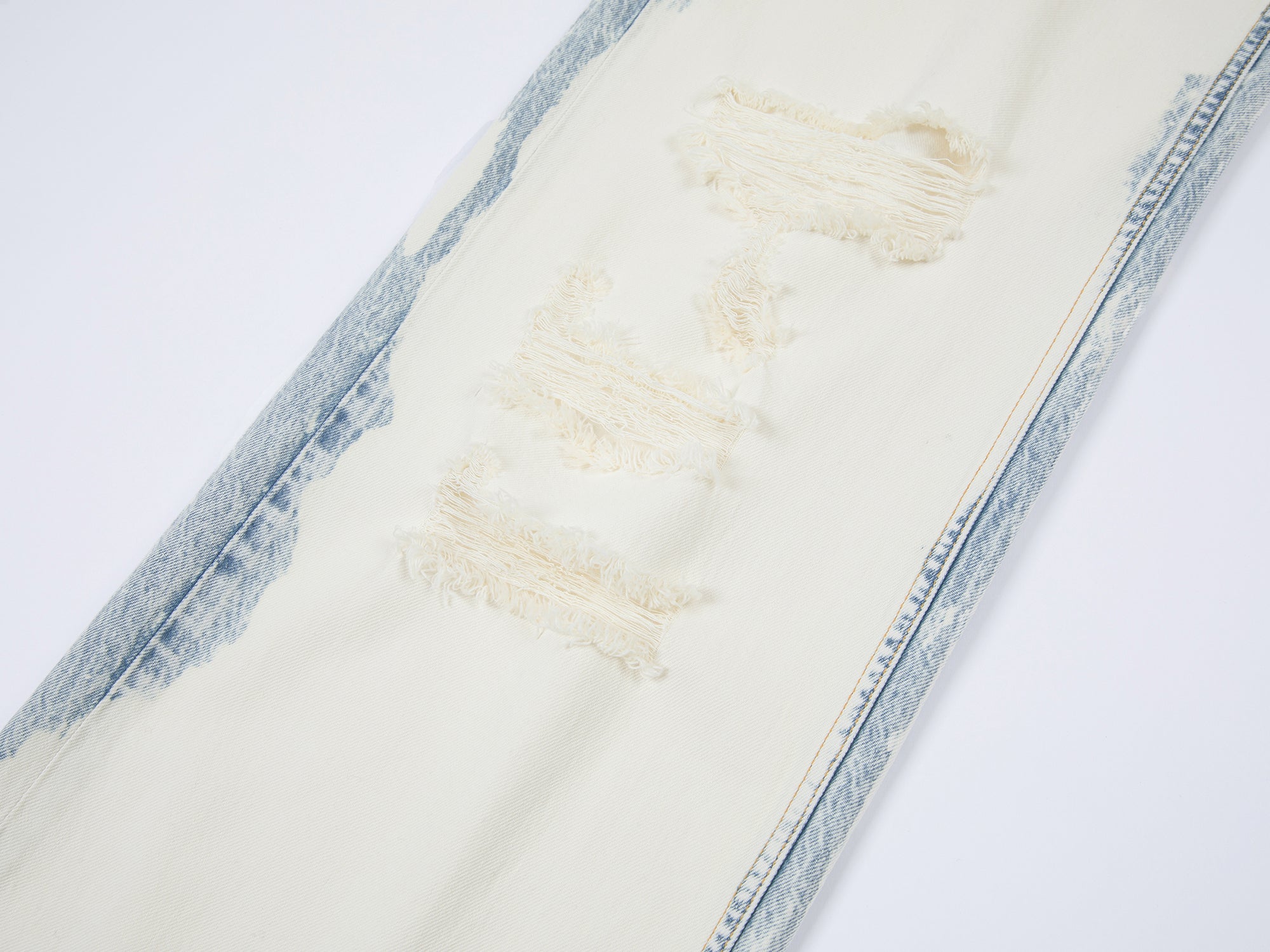 Faded wash distressed straight jeans