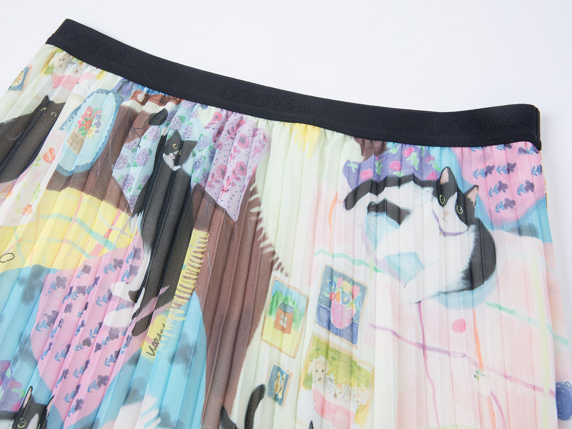 Cat print pleated skirt