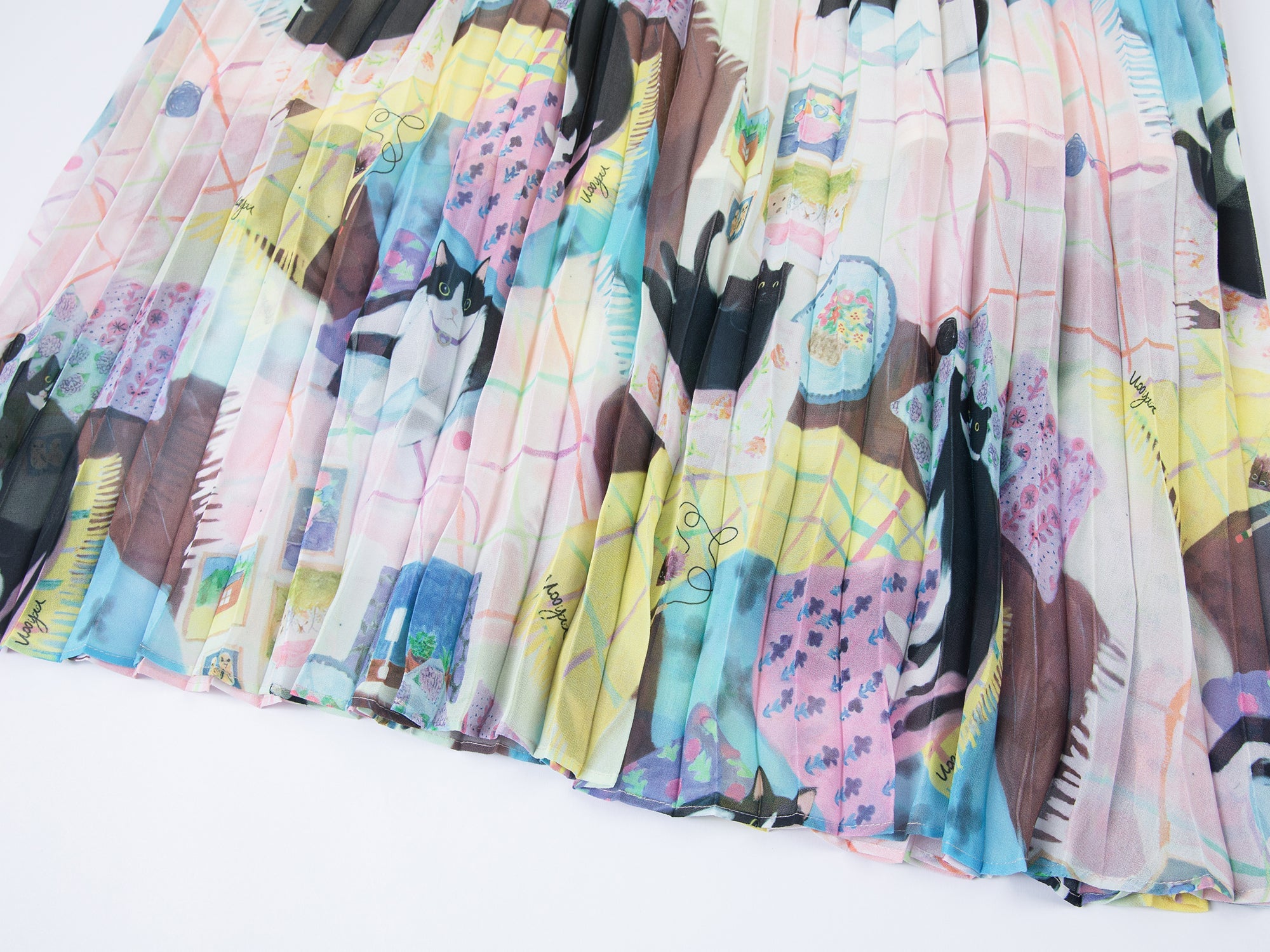 Cat print pleated skirt