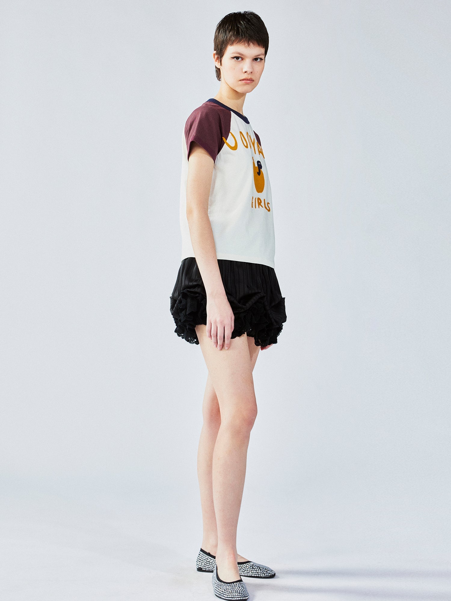 Satin bubble-hem skort