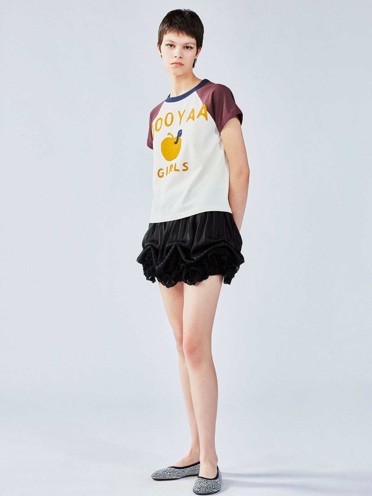 Satin bubble-hem skort