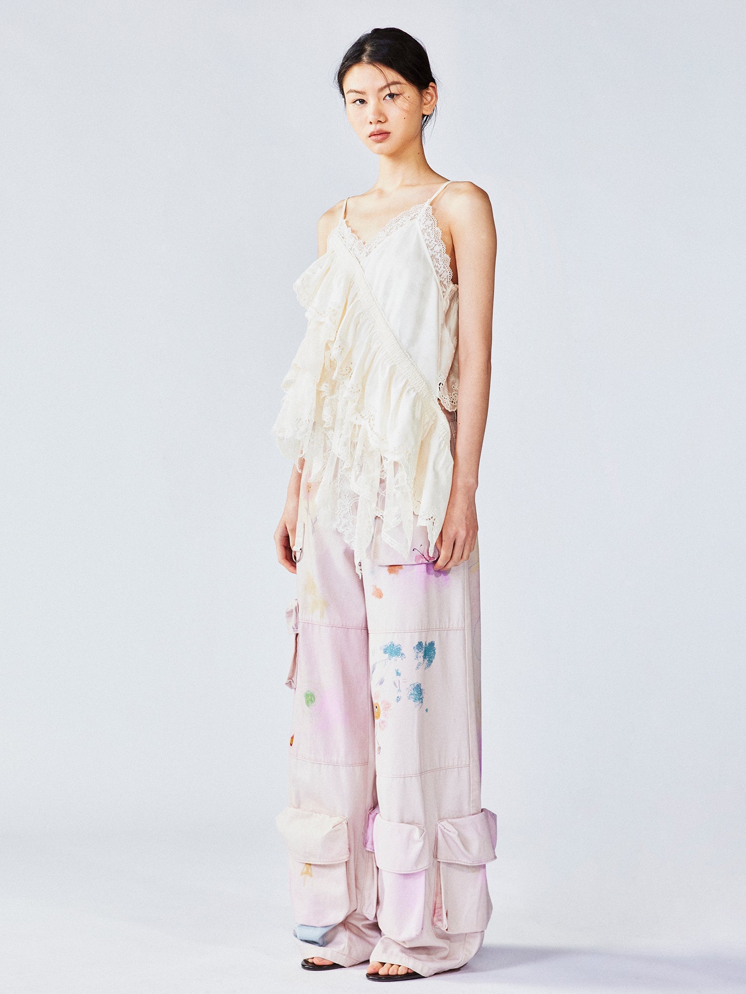 Tiered lace jacquard camisole