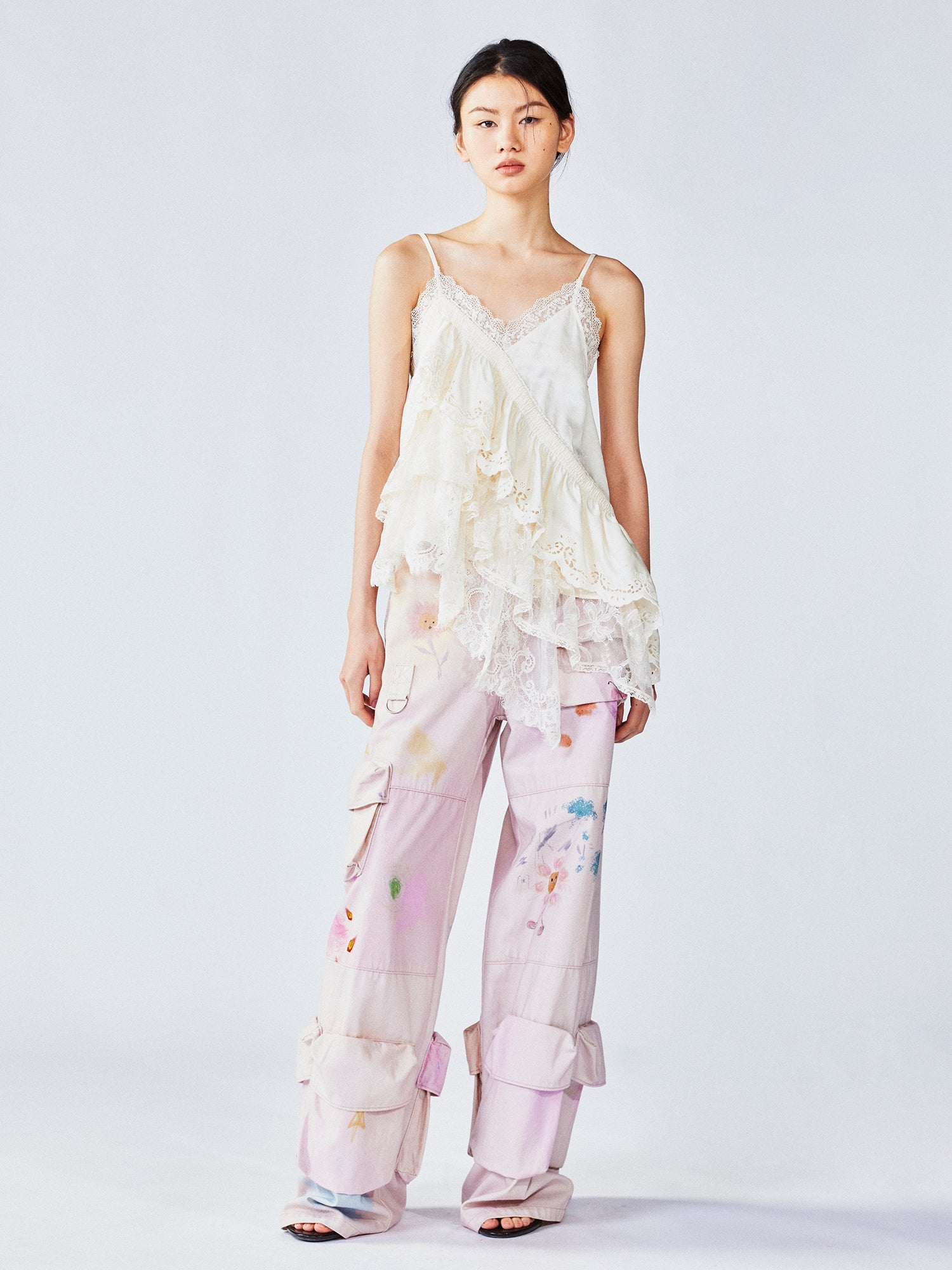 Tiered lace jacquard camisole