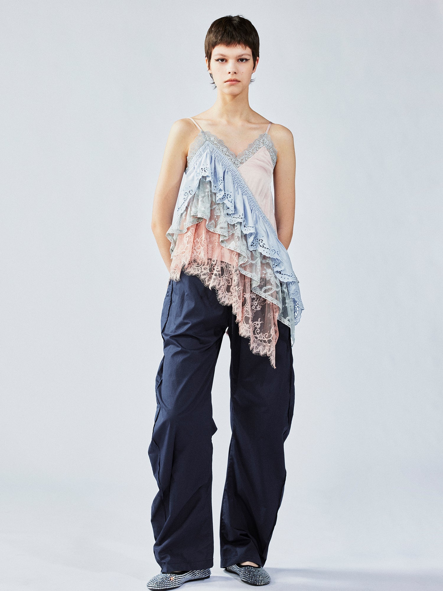 Colorblock tiered lace camisole